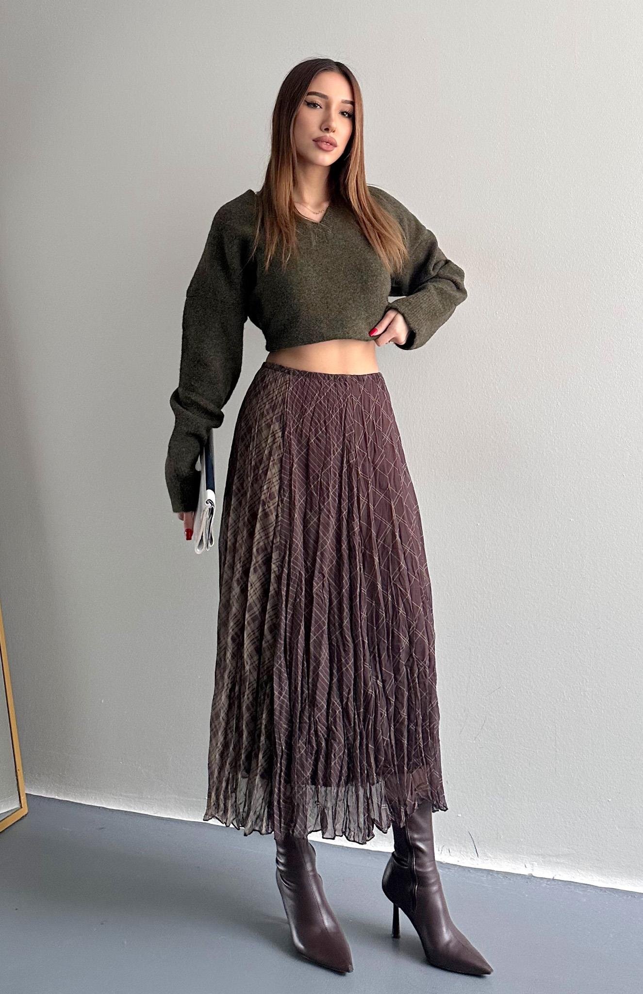 3 Renkli Etek YEŞİL