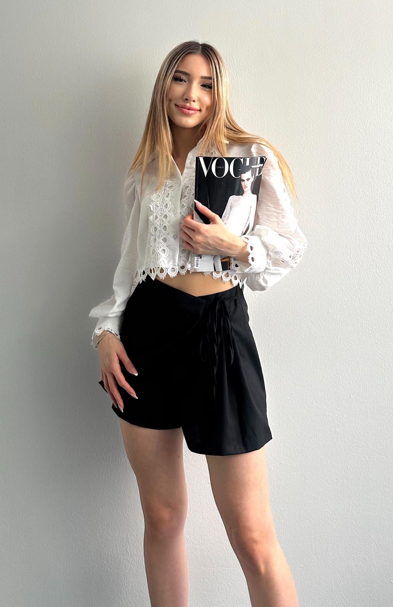 Beli Bağlamalı Pileli Şort Etek SİYAH