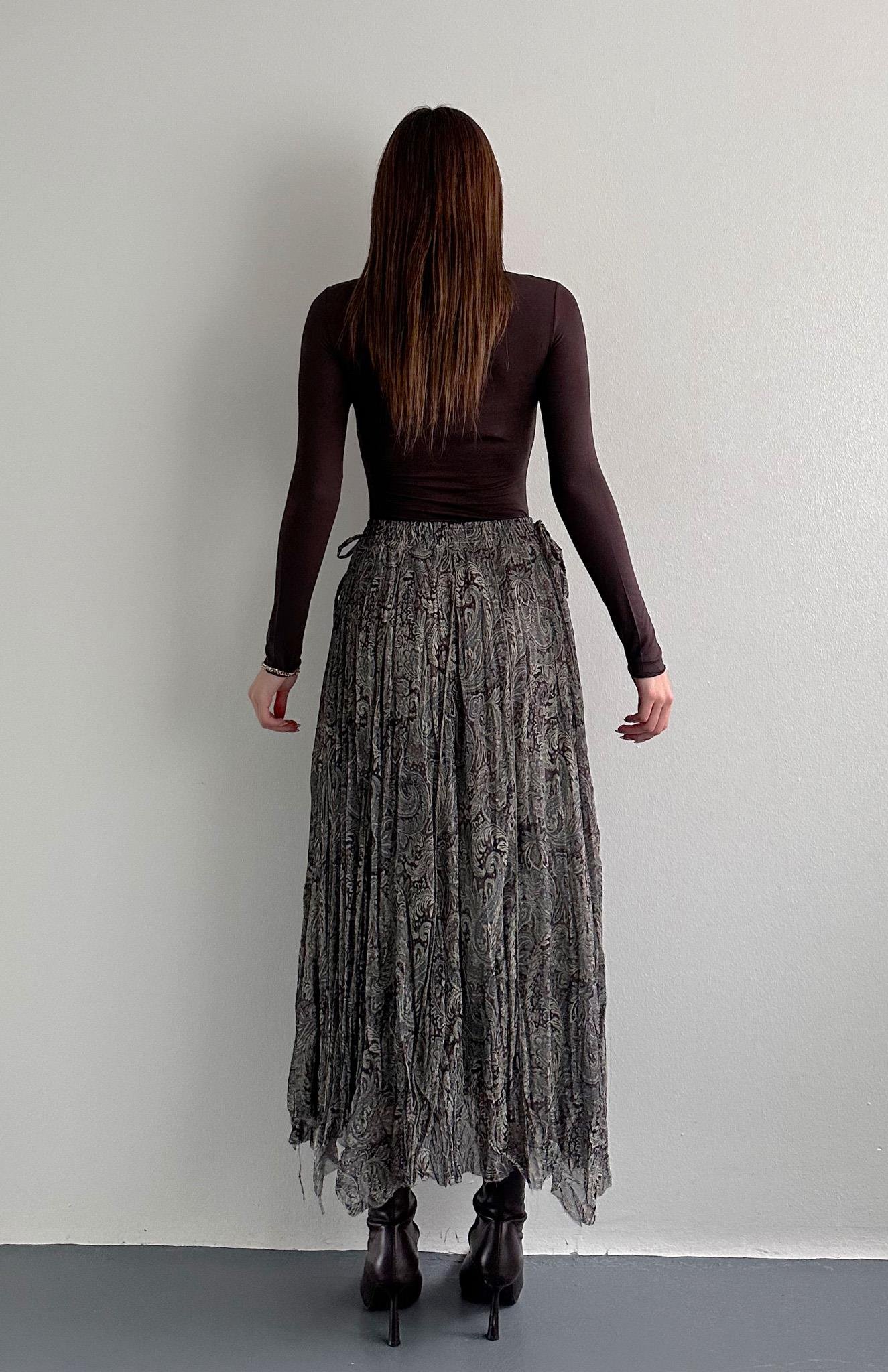 Beli Lastikli Desenli Etek YEŞİL