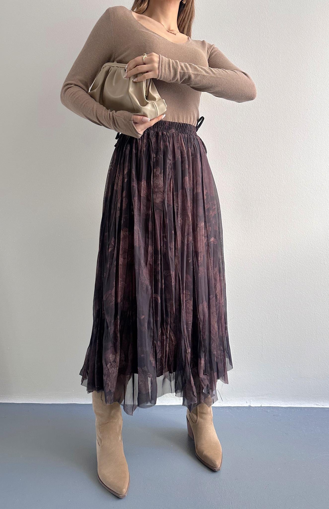 Desenli Elbise KAHVERENGİ