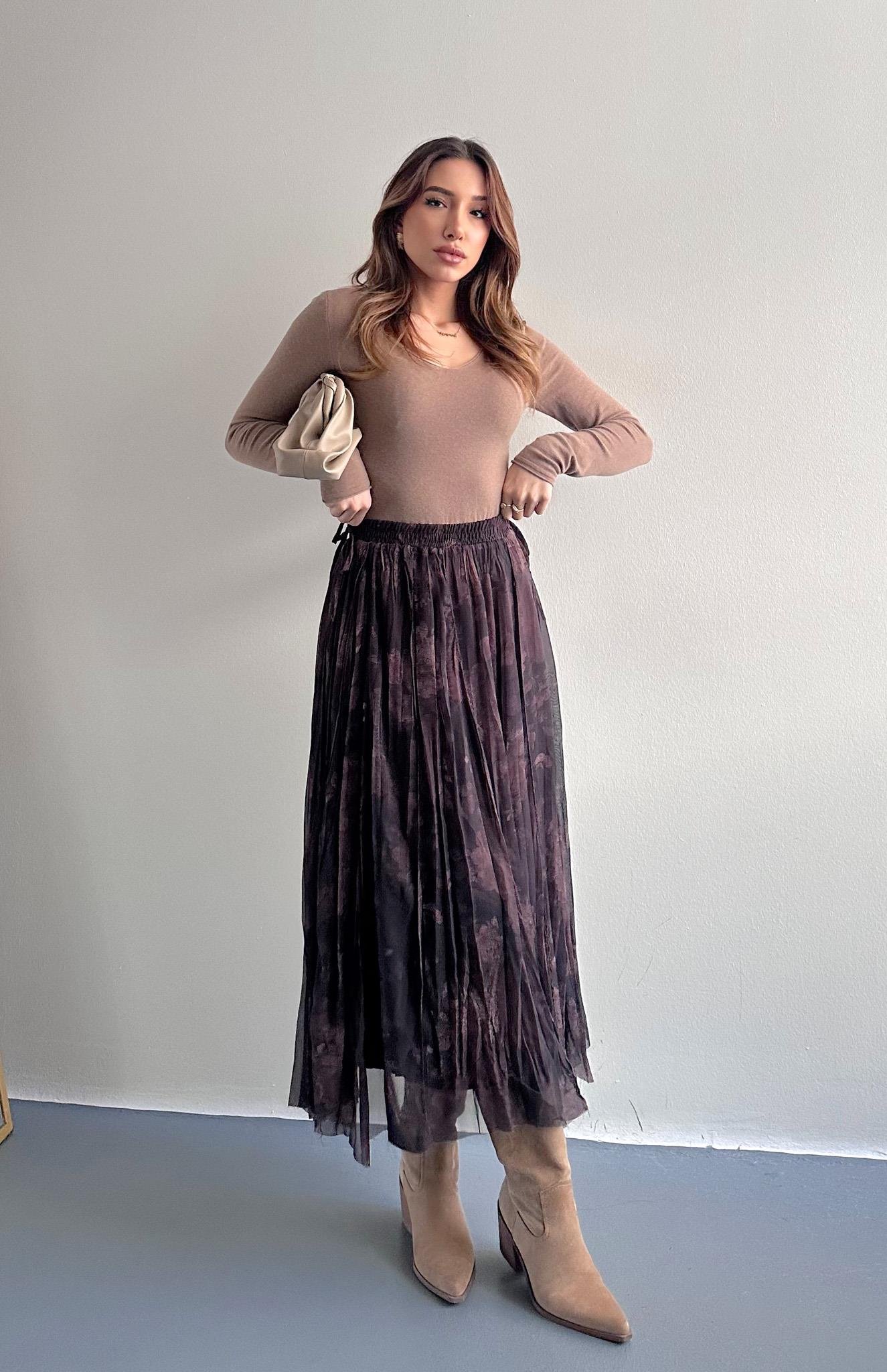 Desenli Elbise KAHVERENGİ