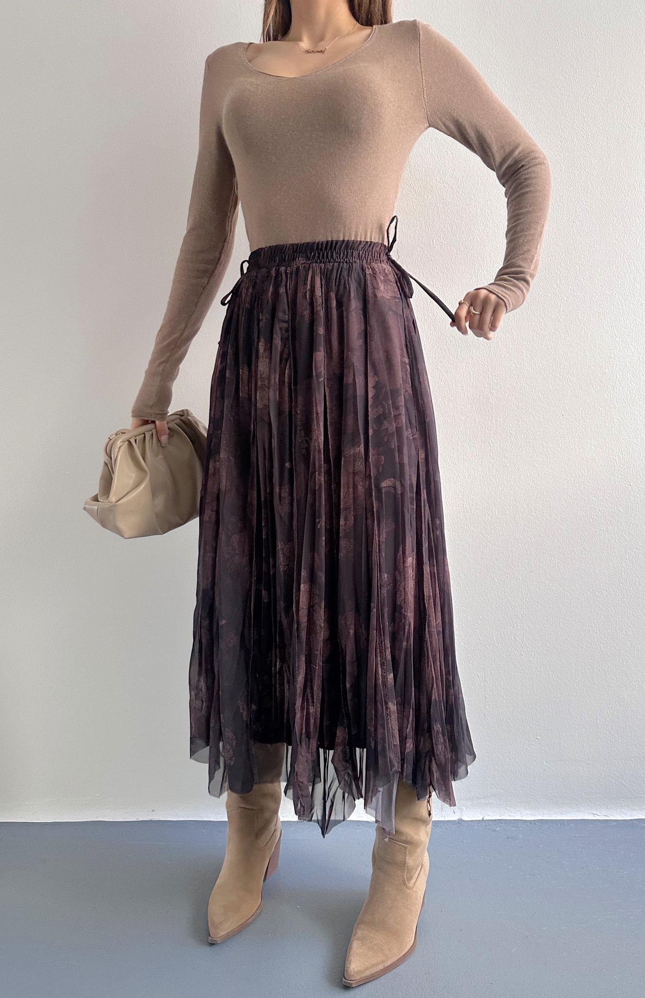 Desenli Elbise KAHVERENGİ