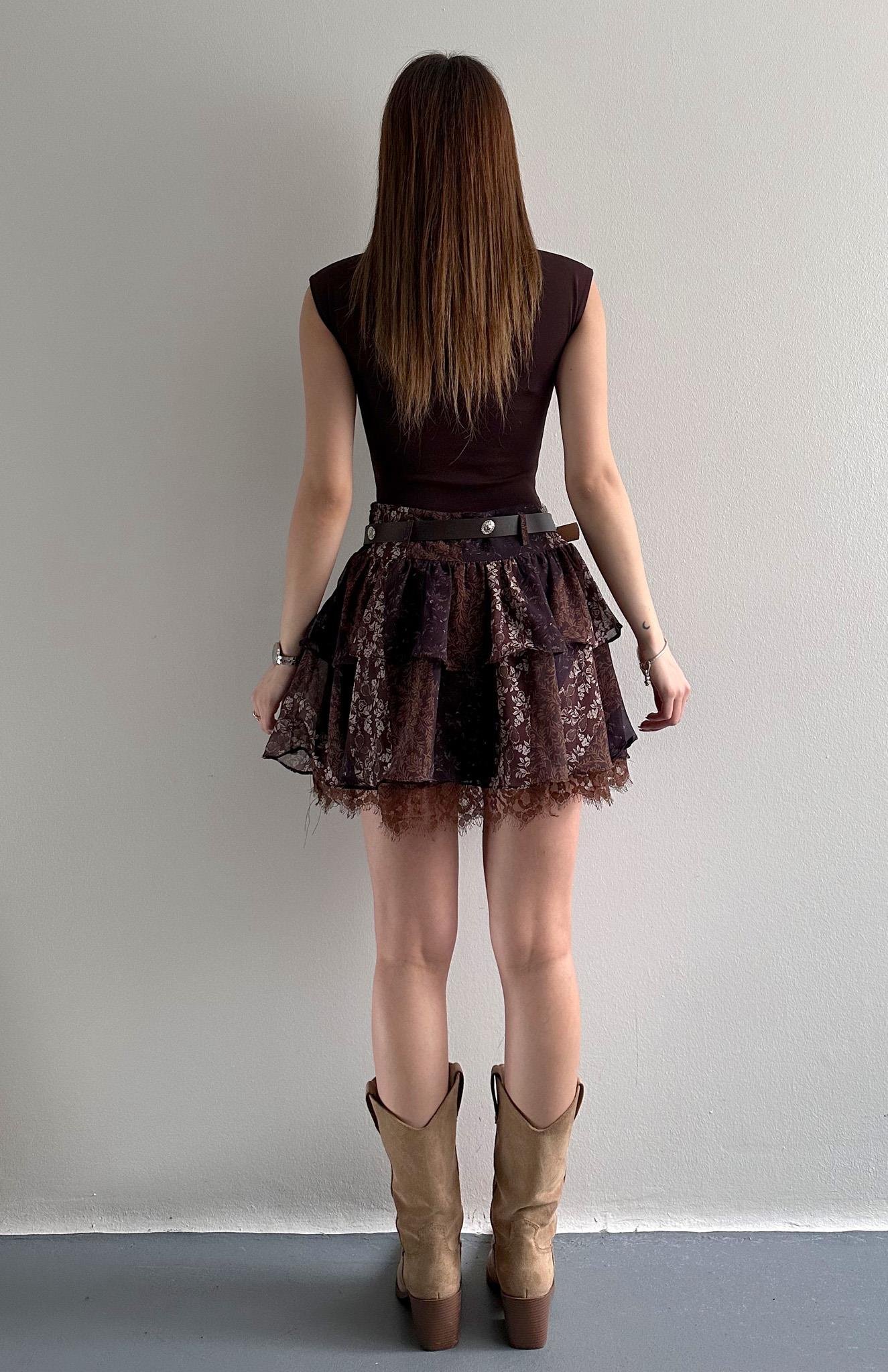 Desenli Etek KAHVERENGİ