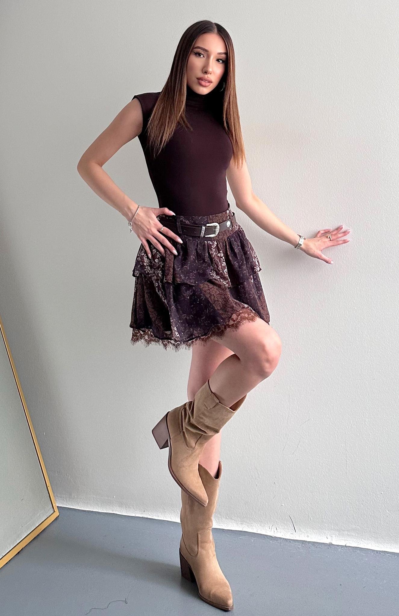 Desenli Etek KAHVERENGİ