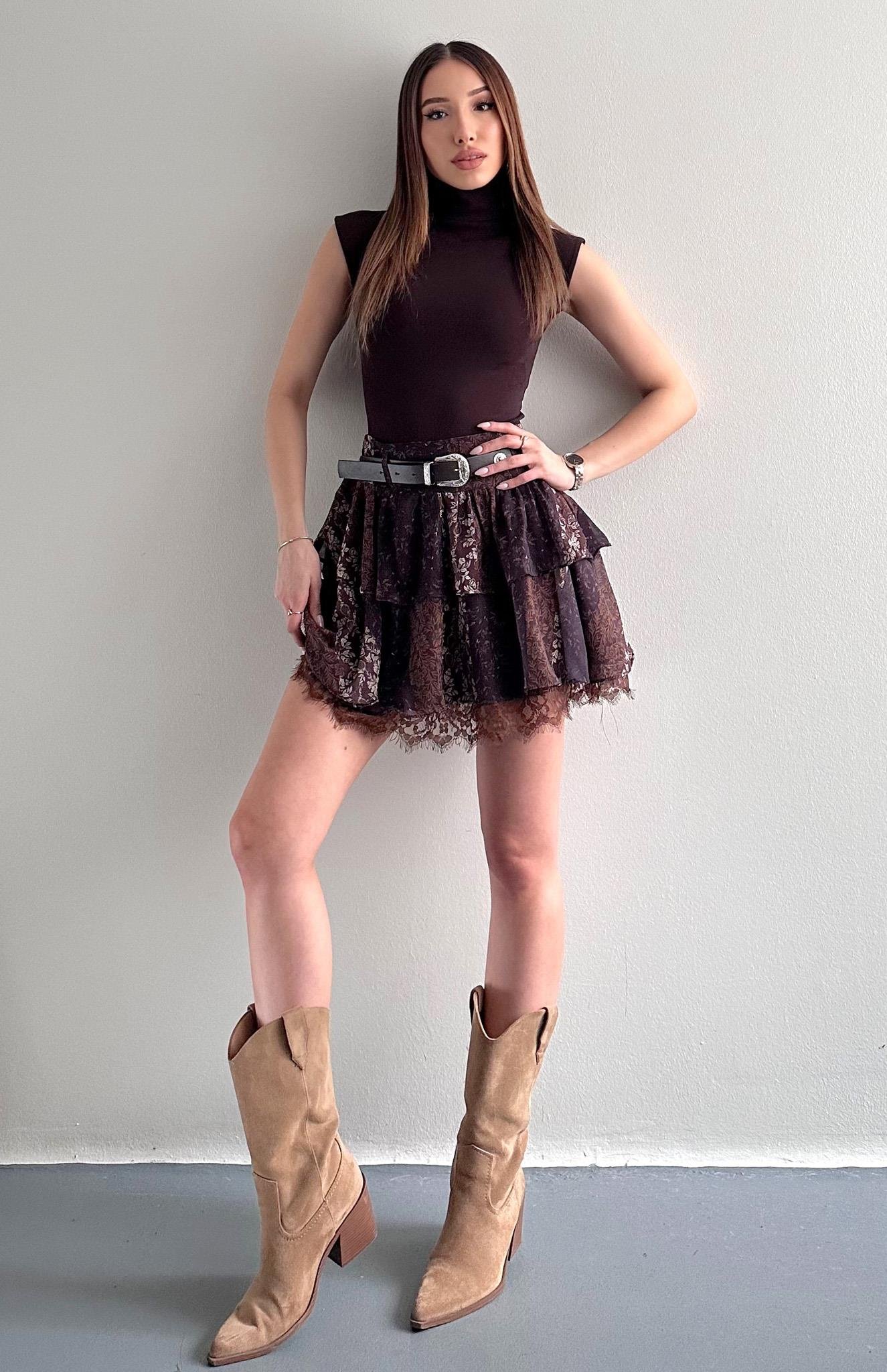 Desenli Etek KAHVERENGİ