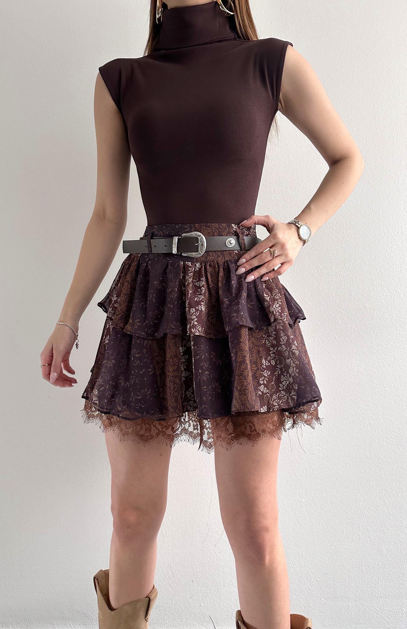 Desenli Etek KAHVERENGİ