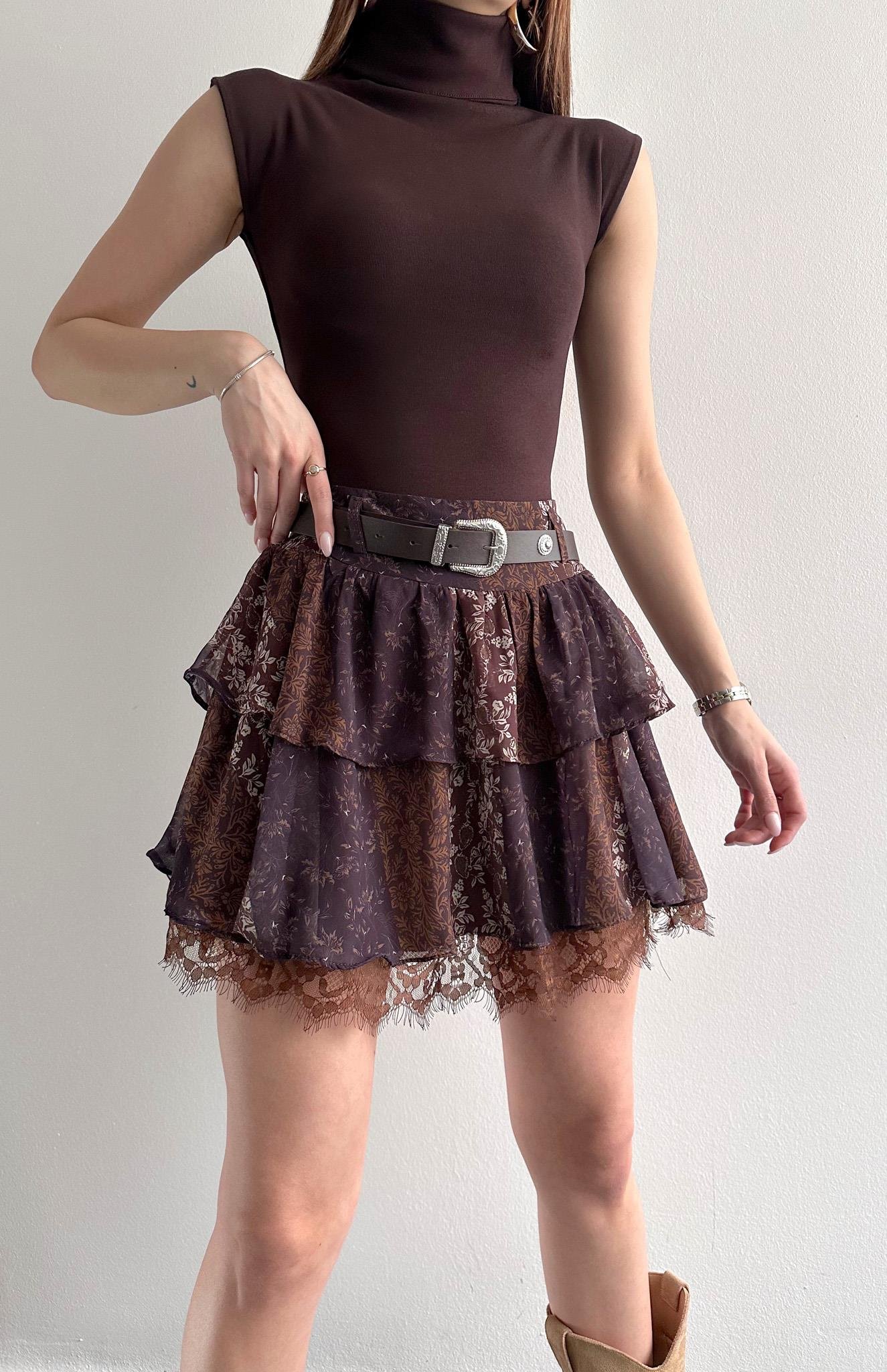 Desenli Etek KAHVERENGİ