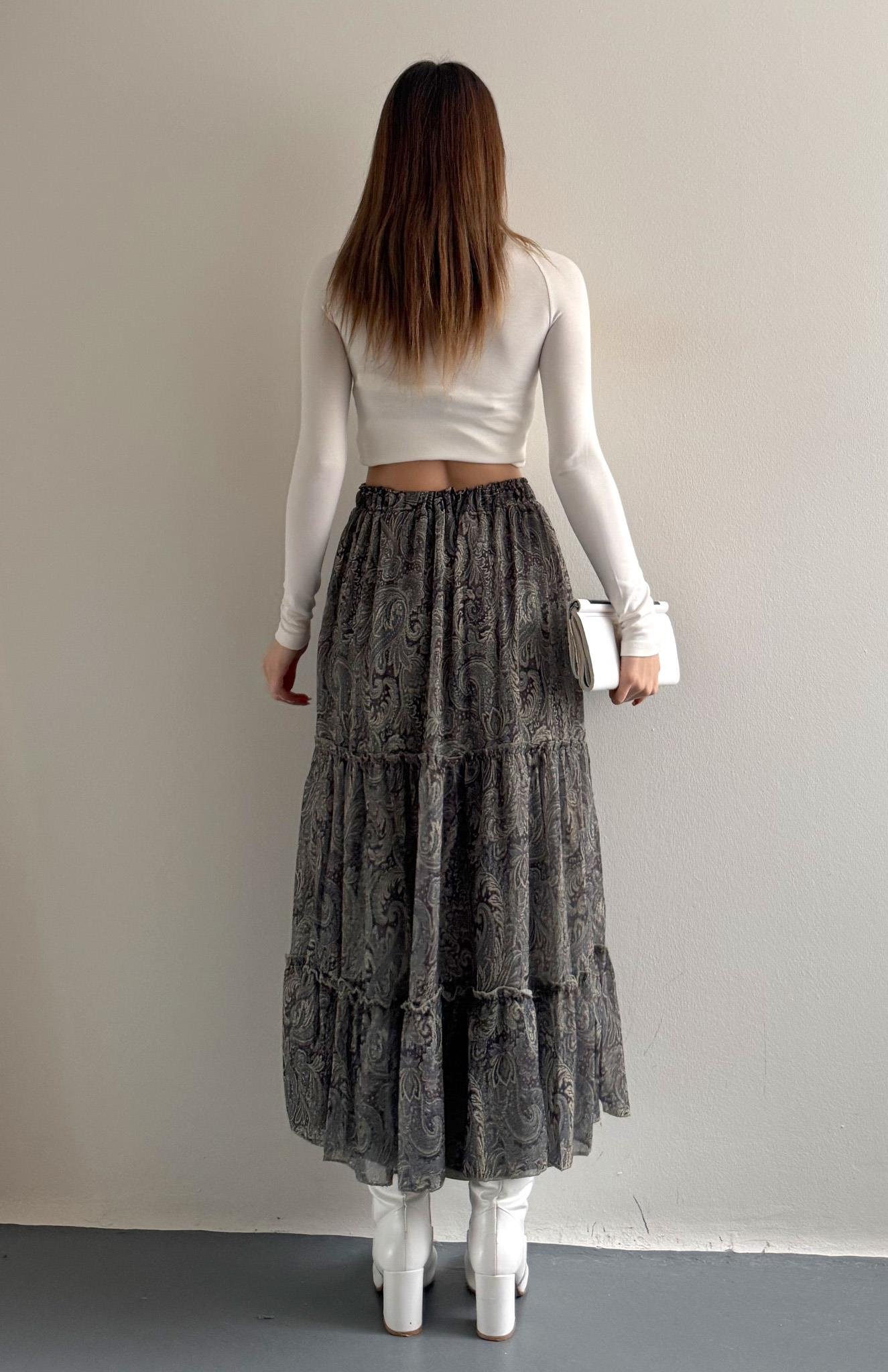 Desenli Etek YEŞİL