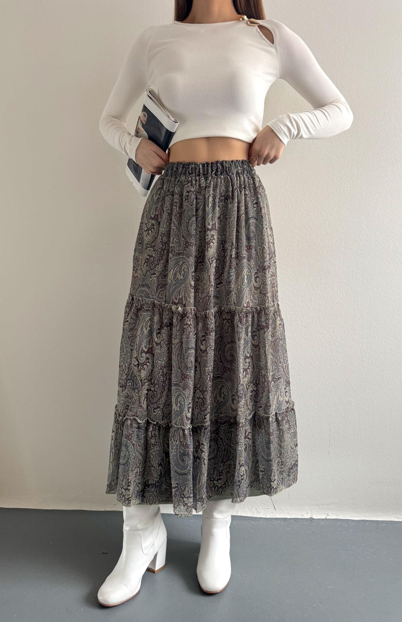 Desenli Etek YEŞİL