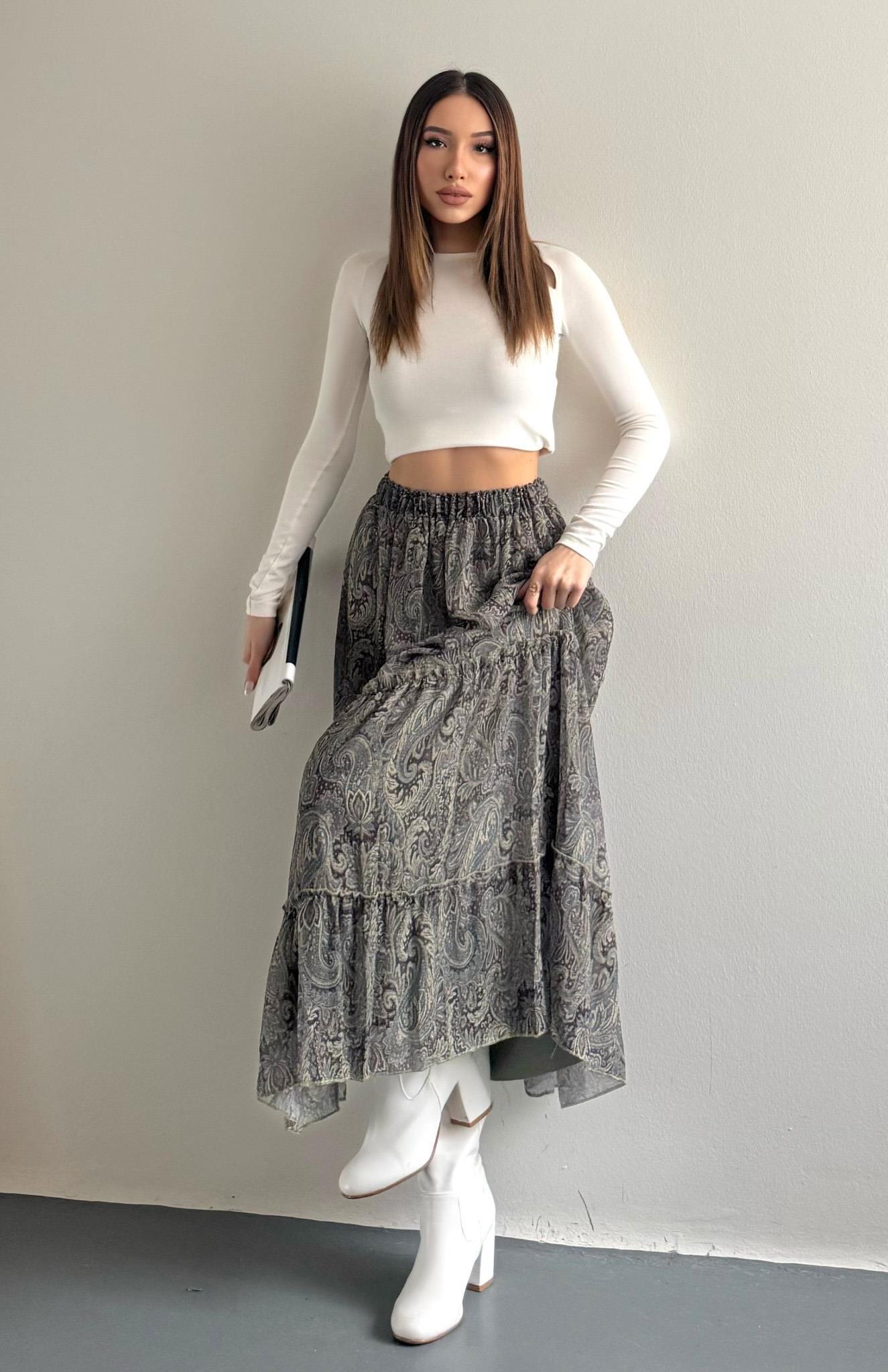 Desenli Etek YEŞİL