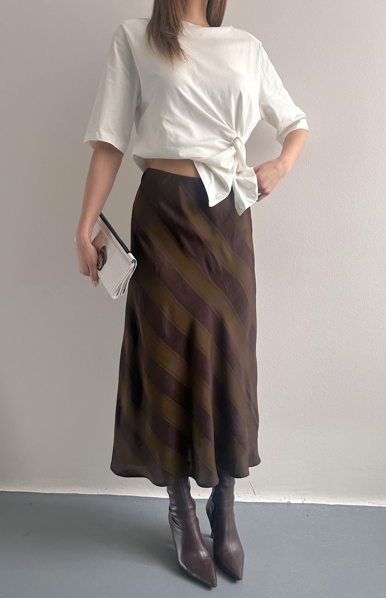 Ekose Desen Verev Etek HAKİ