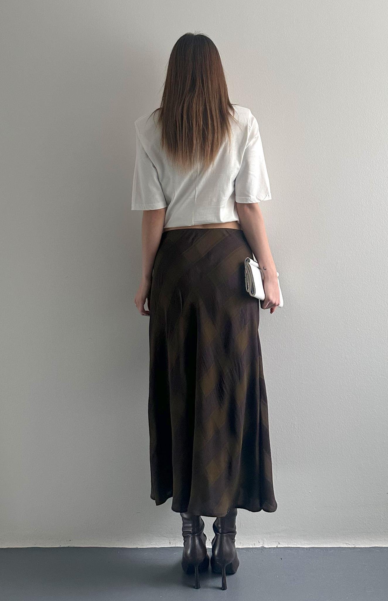 Ekose Desen Verev Etek HAKİ