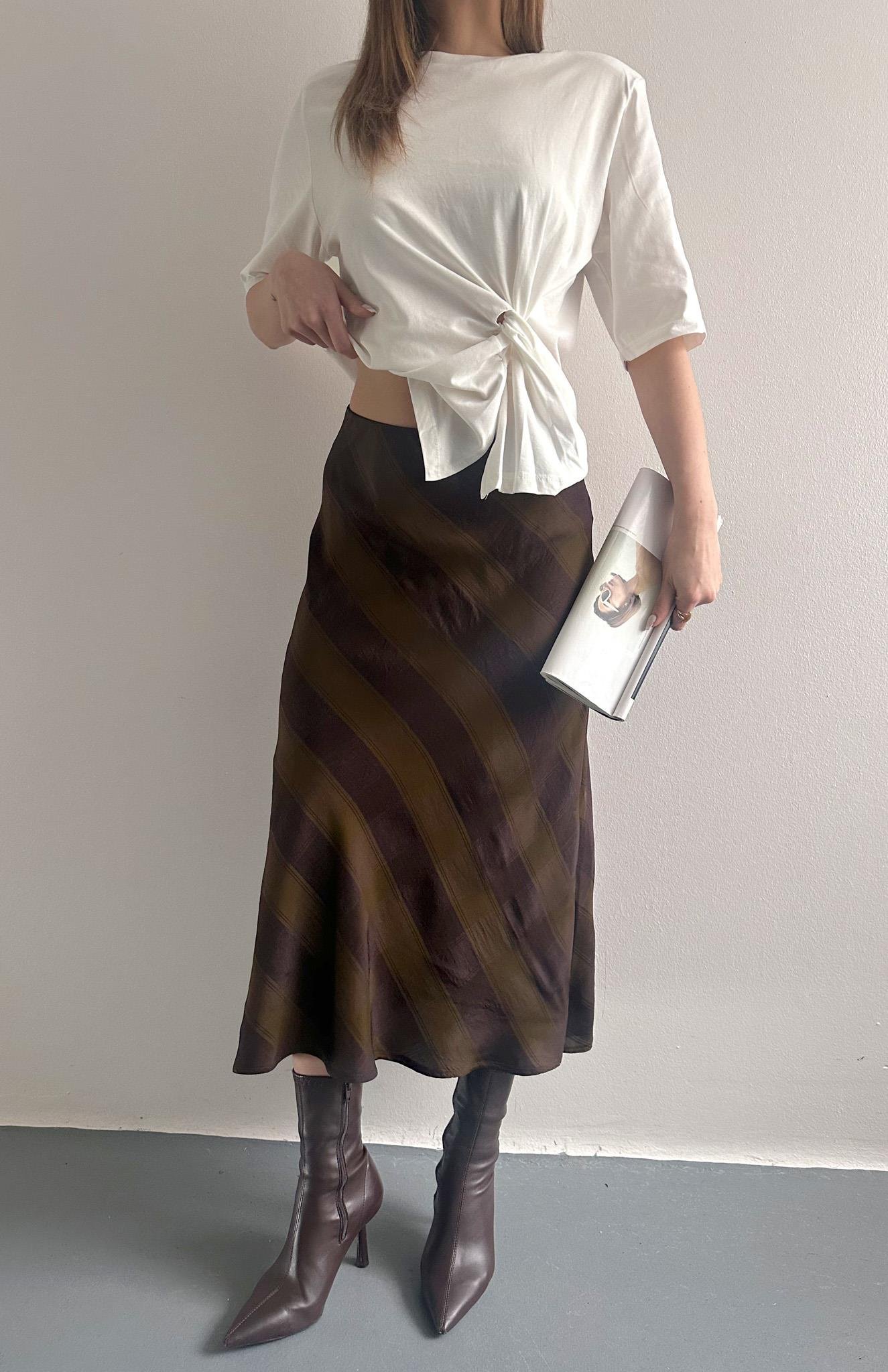 Ekose Desen Verev Etek HAKİ