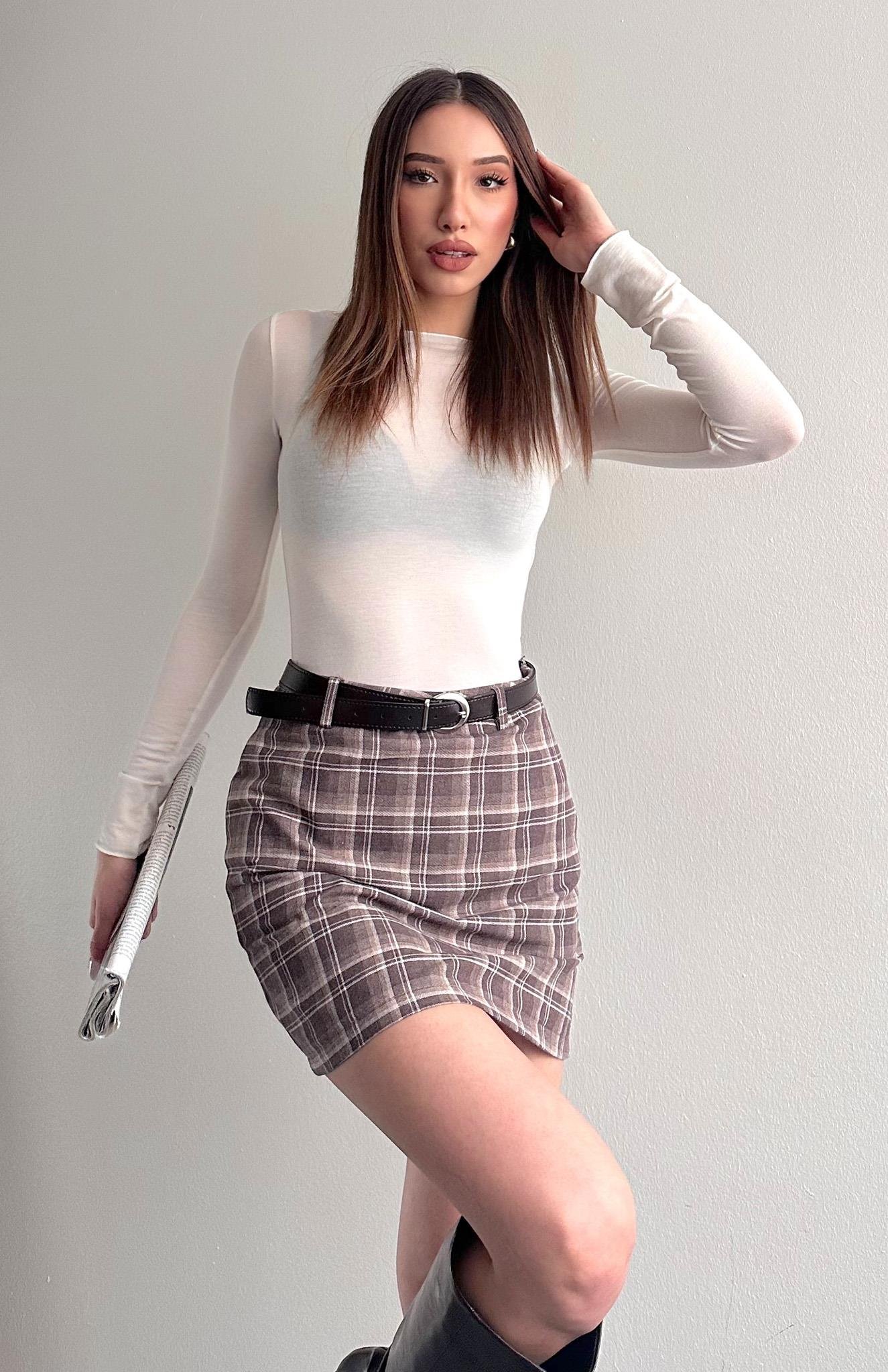 Ekose Düz Şort Etek A.KAHVE