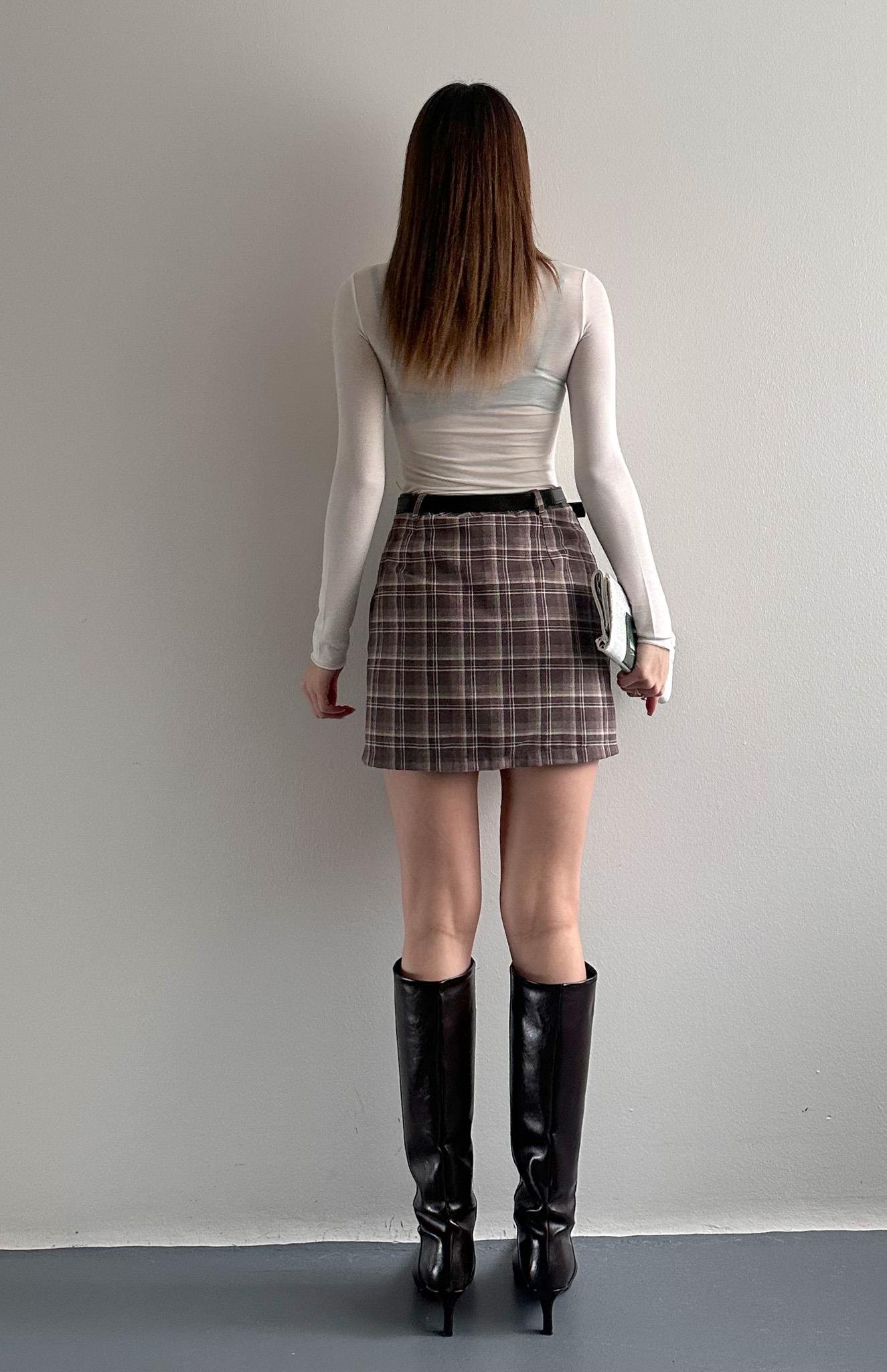 Ekose Düz Şort Etek A.KAHVE