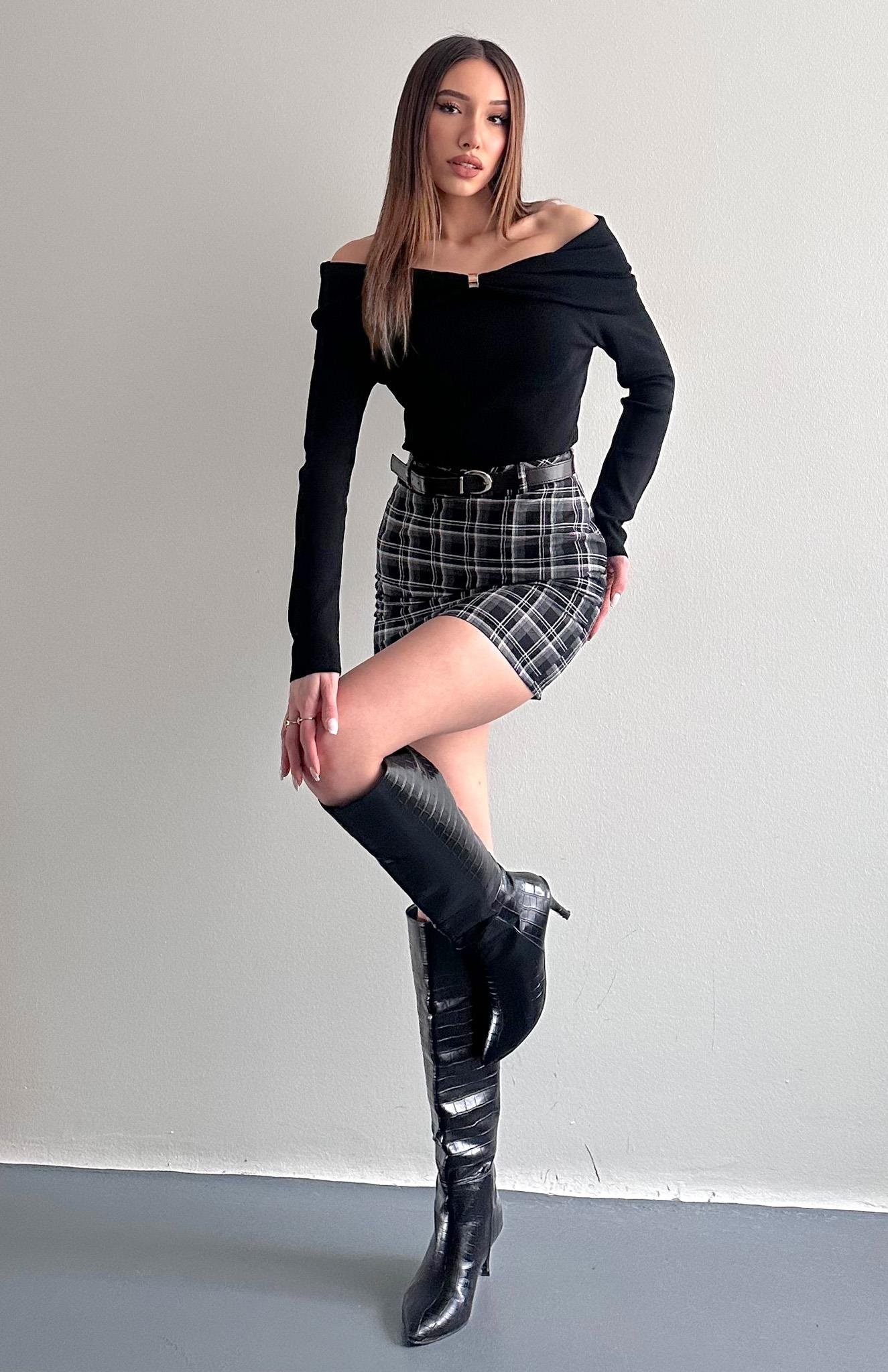 Ekose Düz Şort Etek SİYAH