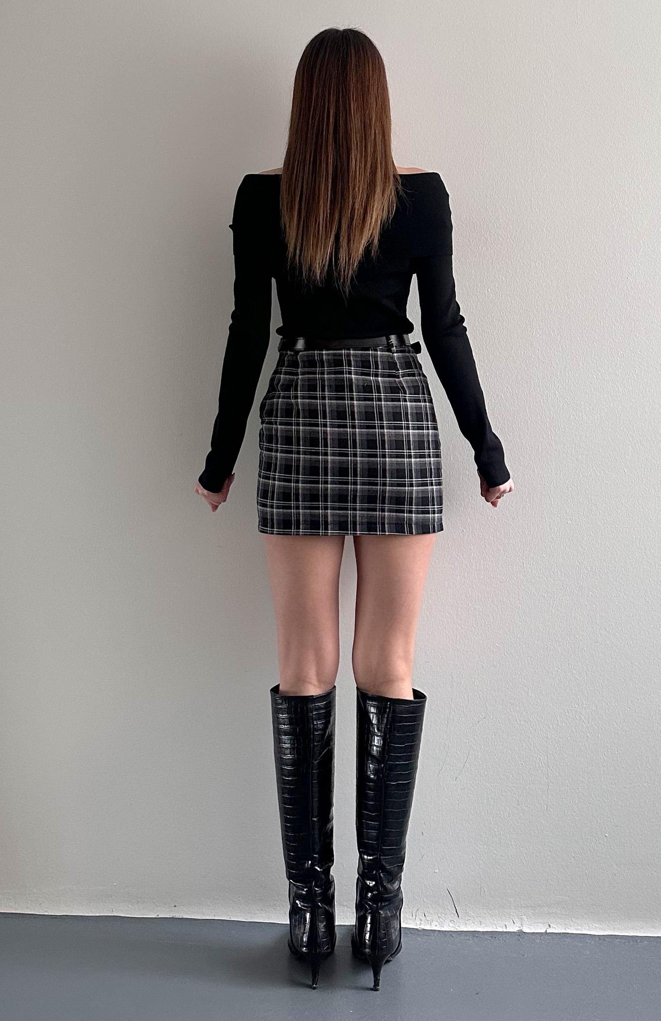 Ekose Düz Şort Etek SİYAH