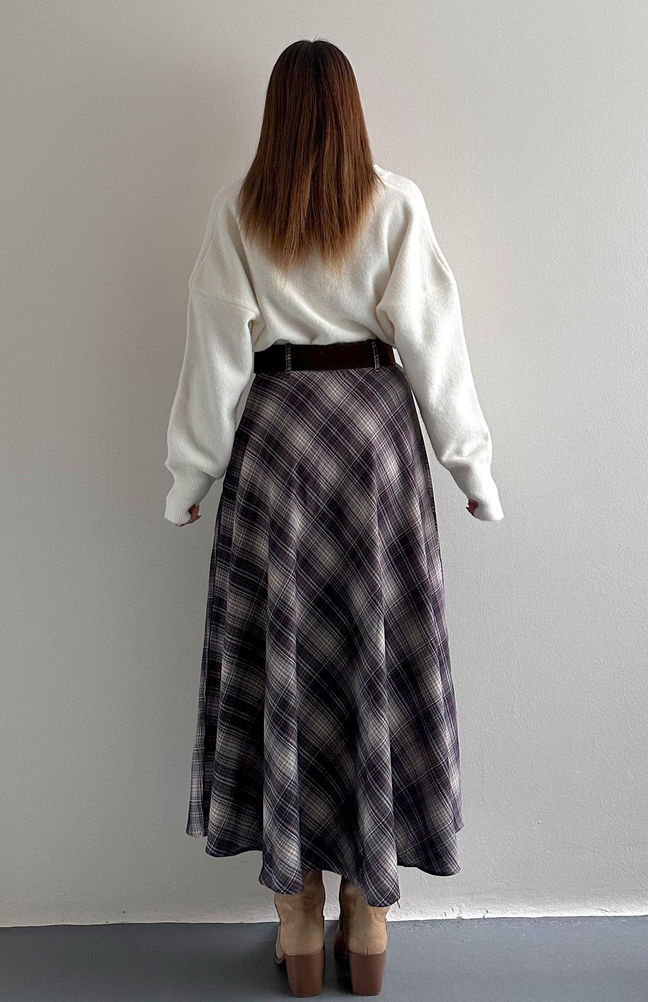 Ekose Kemerli Etek Kahve-bej