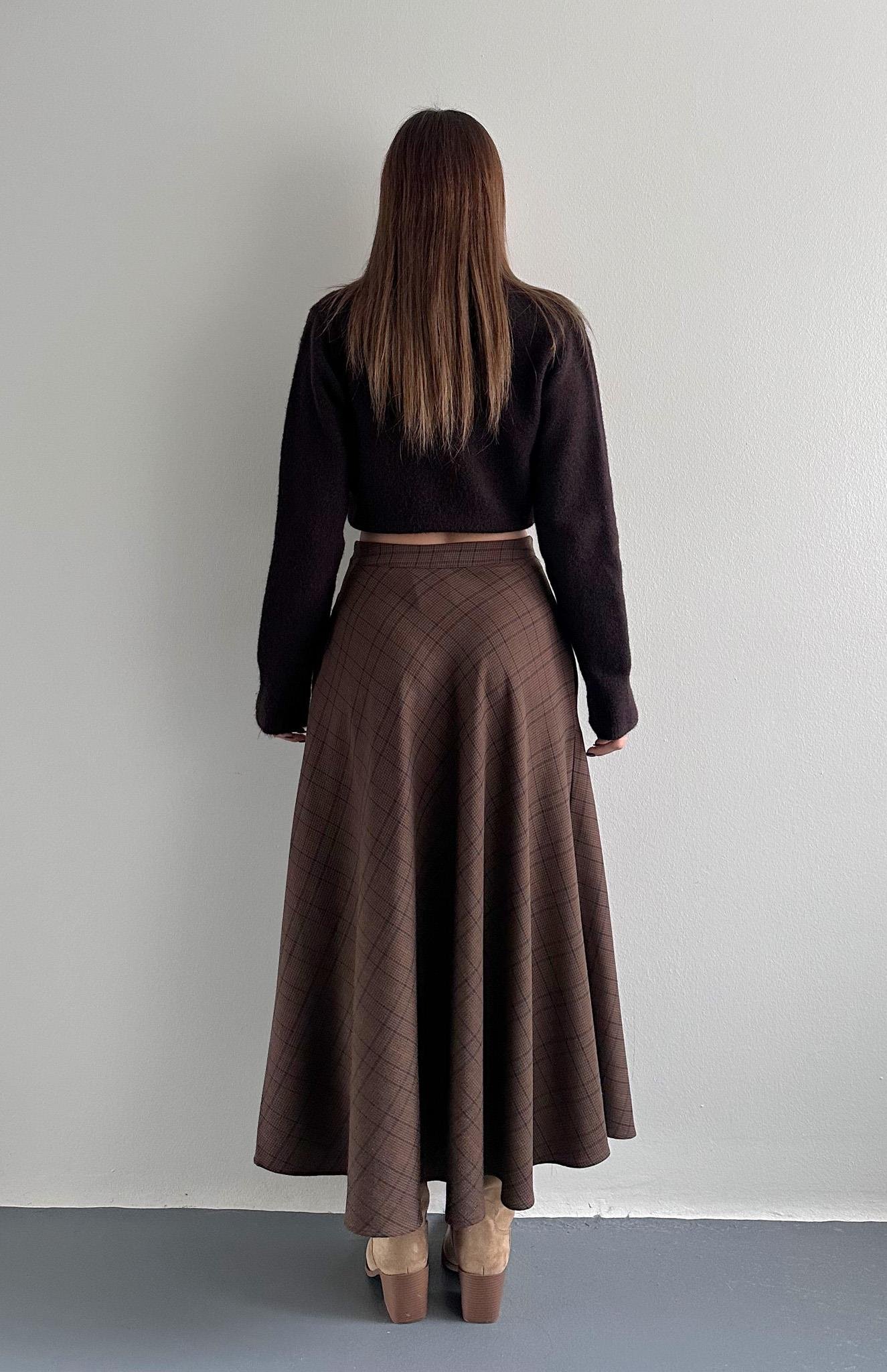 Kahve Ekose Desen Verev Etek KAHVERENGİ