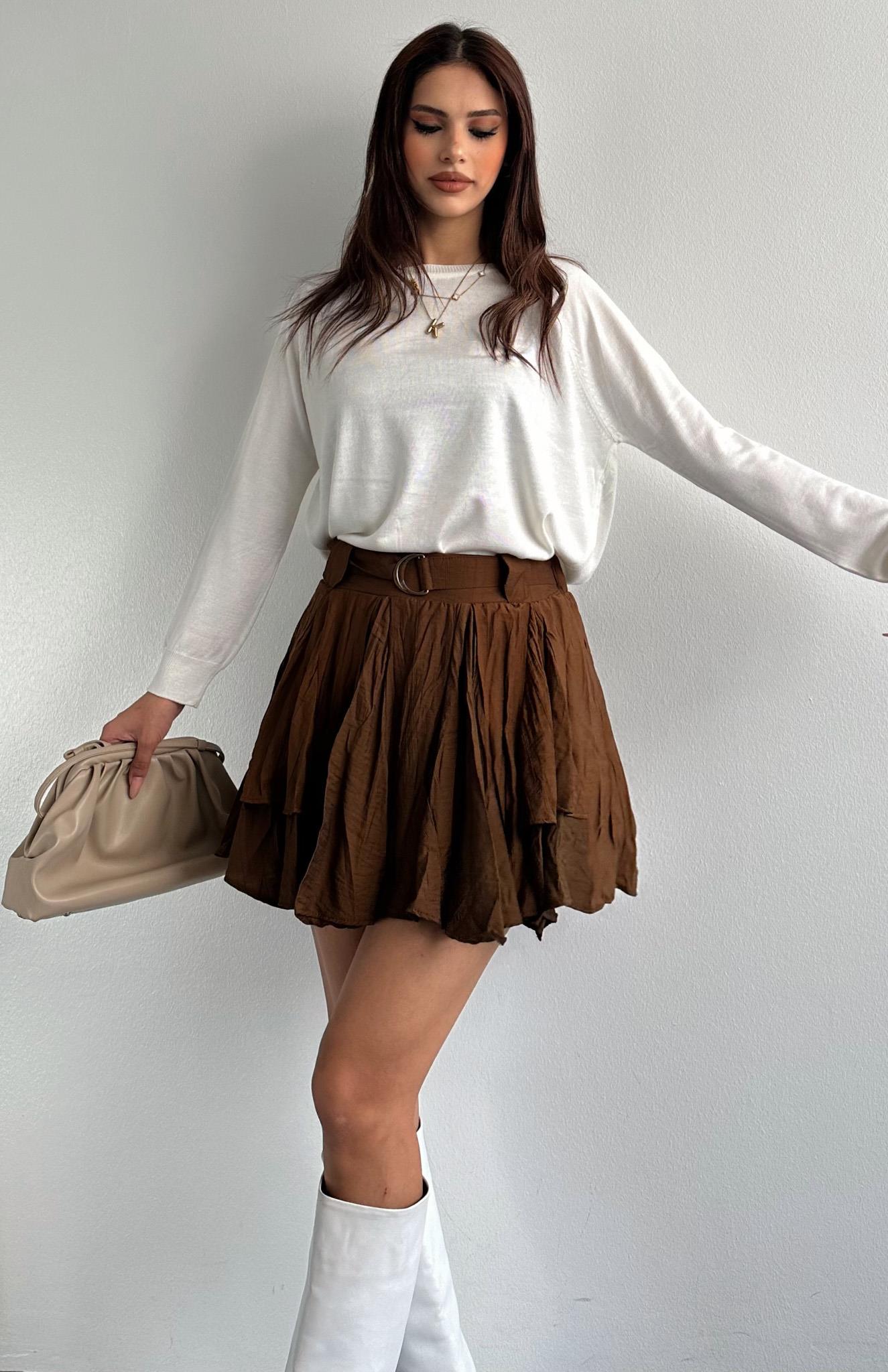 Kemerli Etek KAHVERENGİ