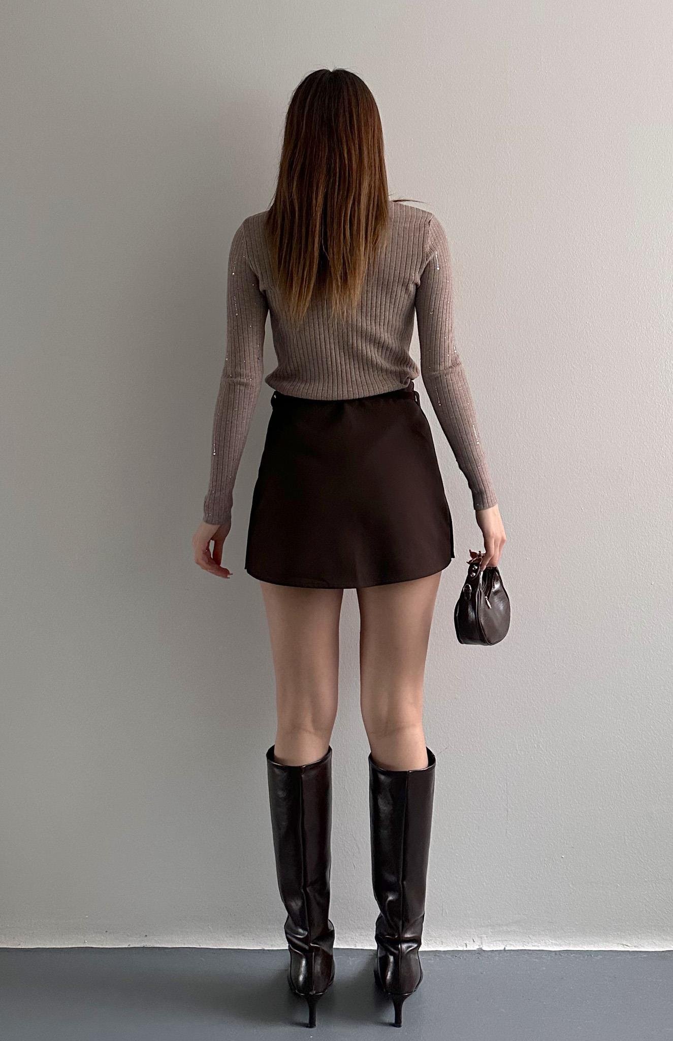 Kemerli Şort Etek KAHVERENGİ