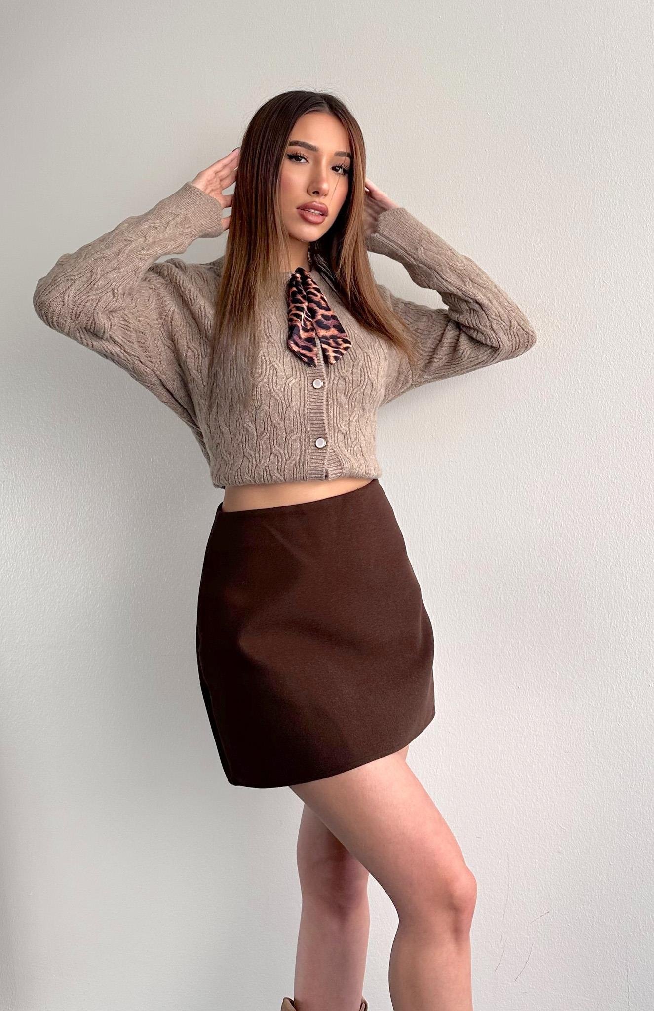 Kısa Kaşe Etek KAHVERENGİ