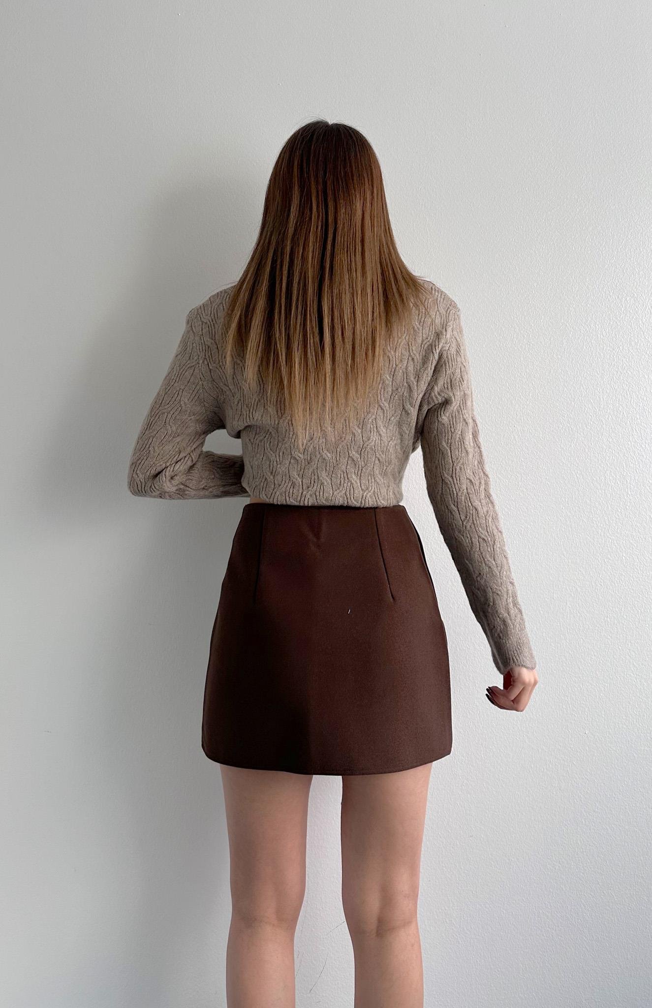 Kısa Kaşe Etek KAHVERENGİ