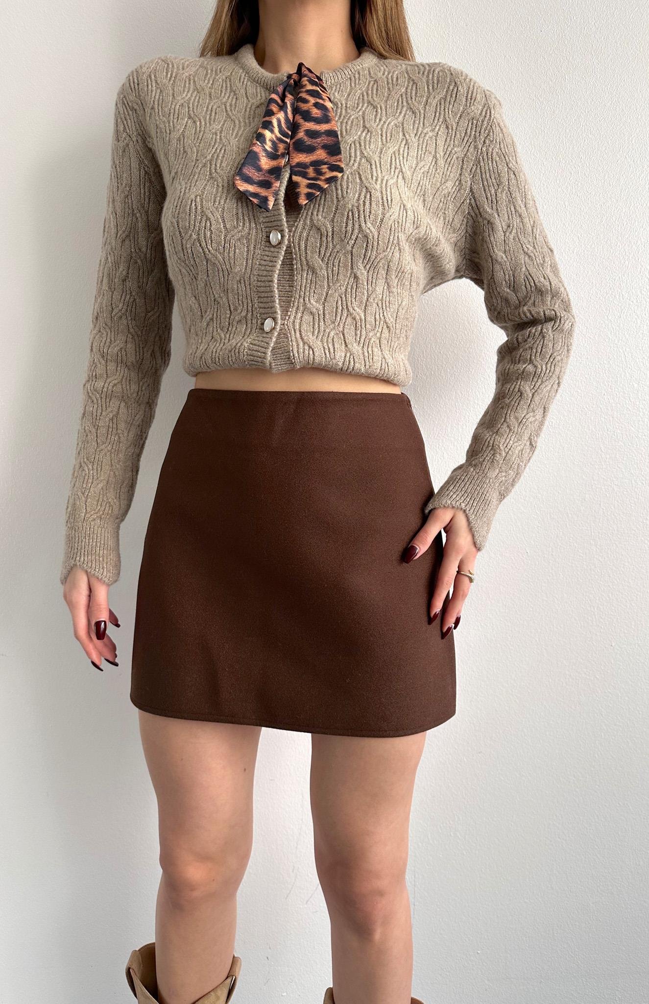 Kısa Kaşe Etek KAHVERENGİ
