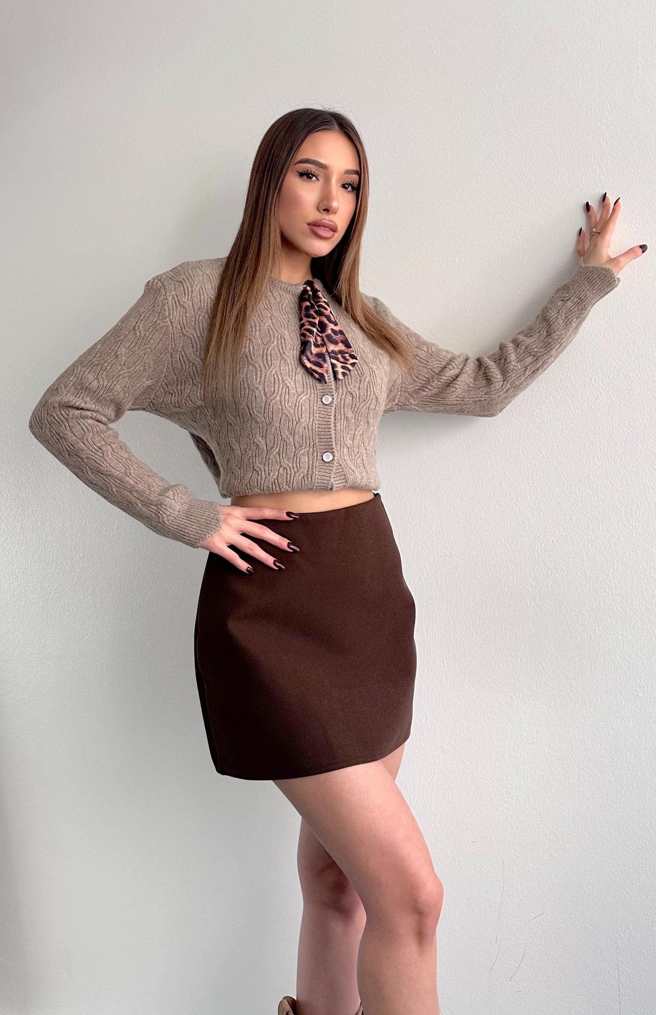 Kısa Kaşe Etek KAHVERENGİ