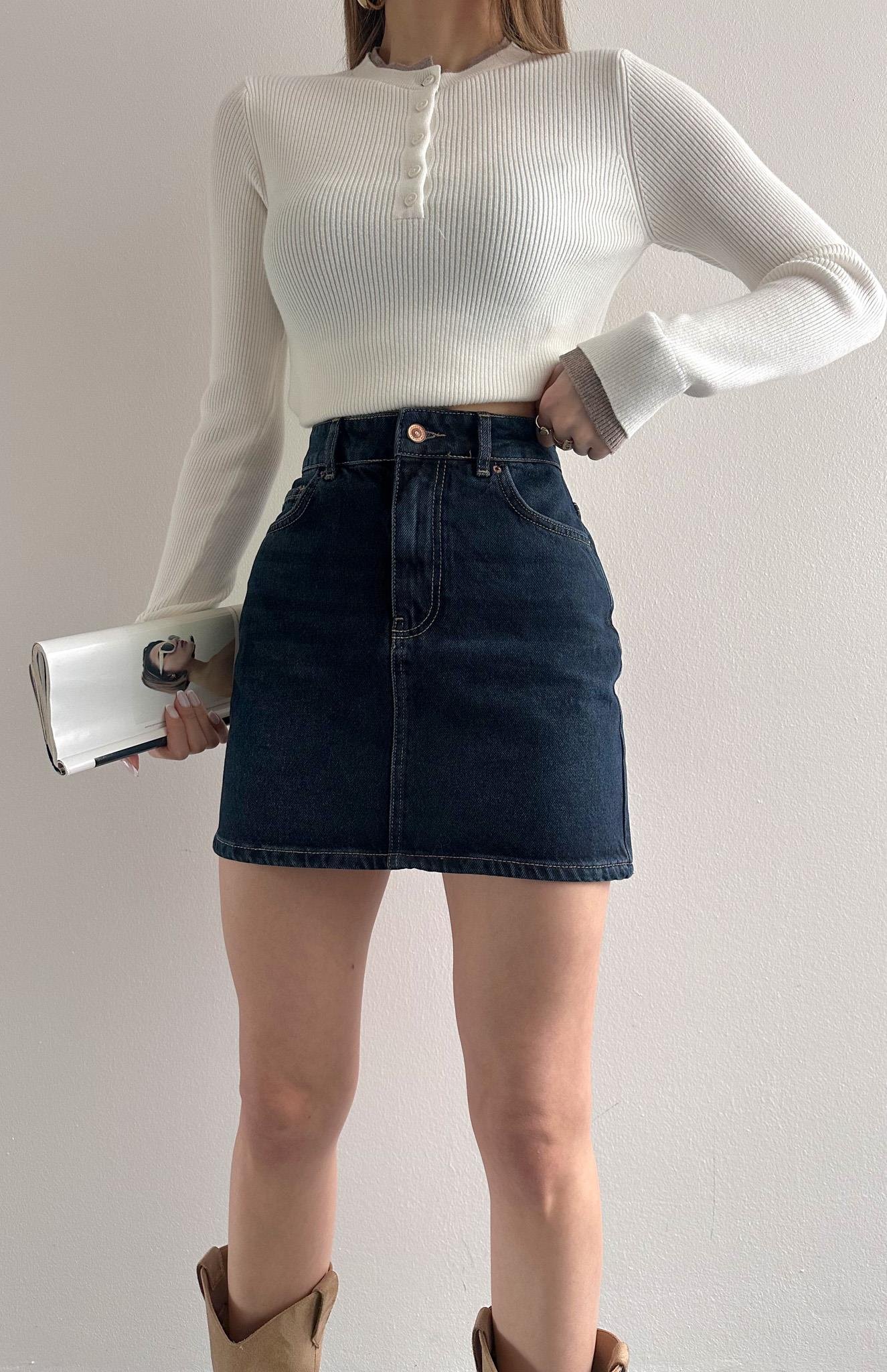 Koyu Renk Mini Etek LACİVERT