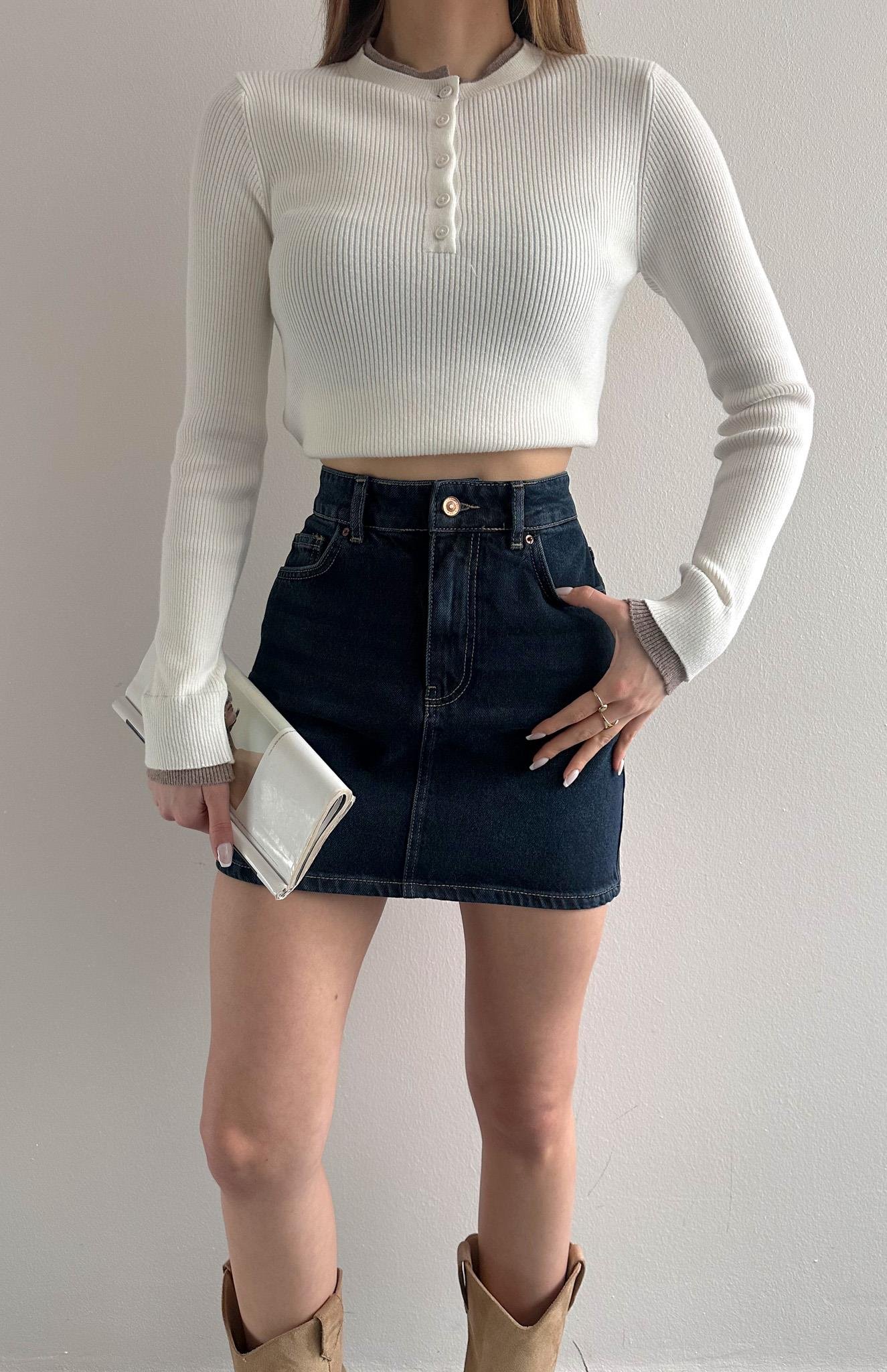 Koyu Renk Mini Etek LACİVERT