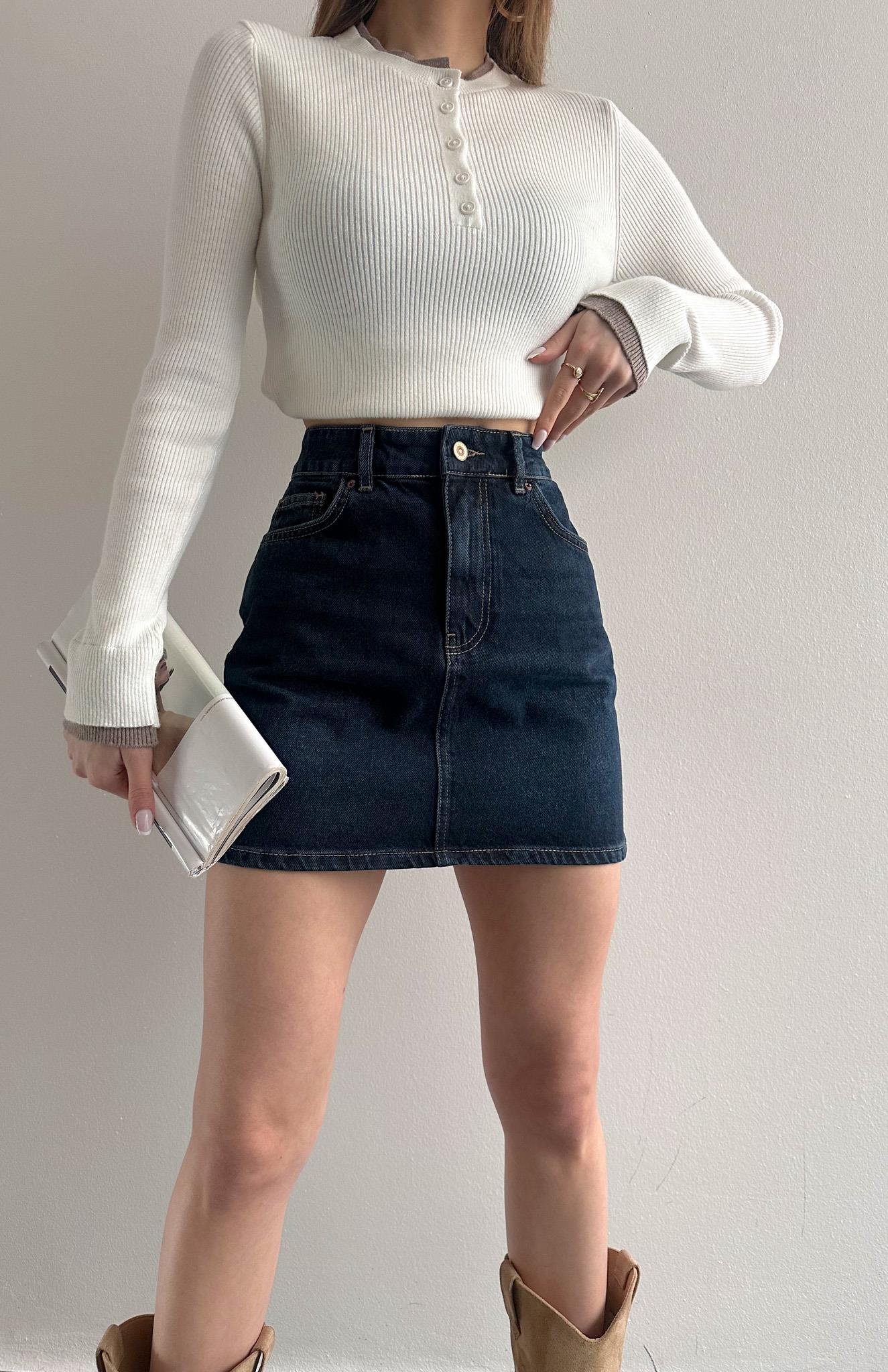 Koyu Renk Mini Etek LACİVERT