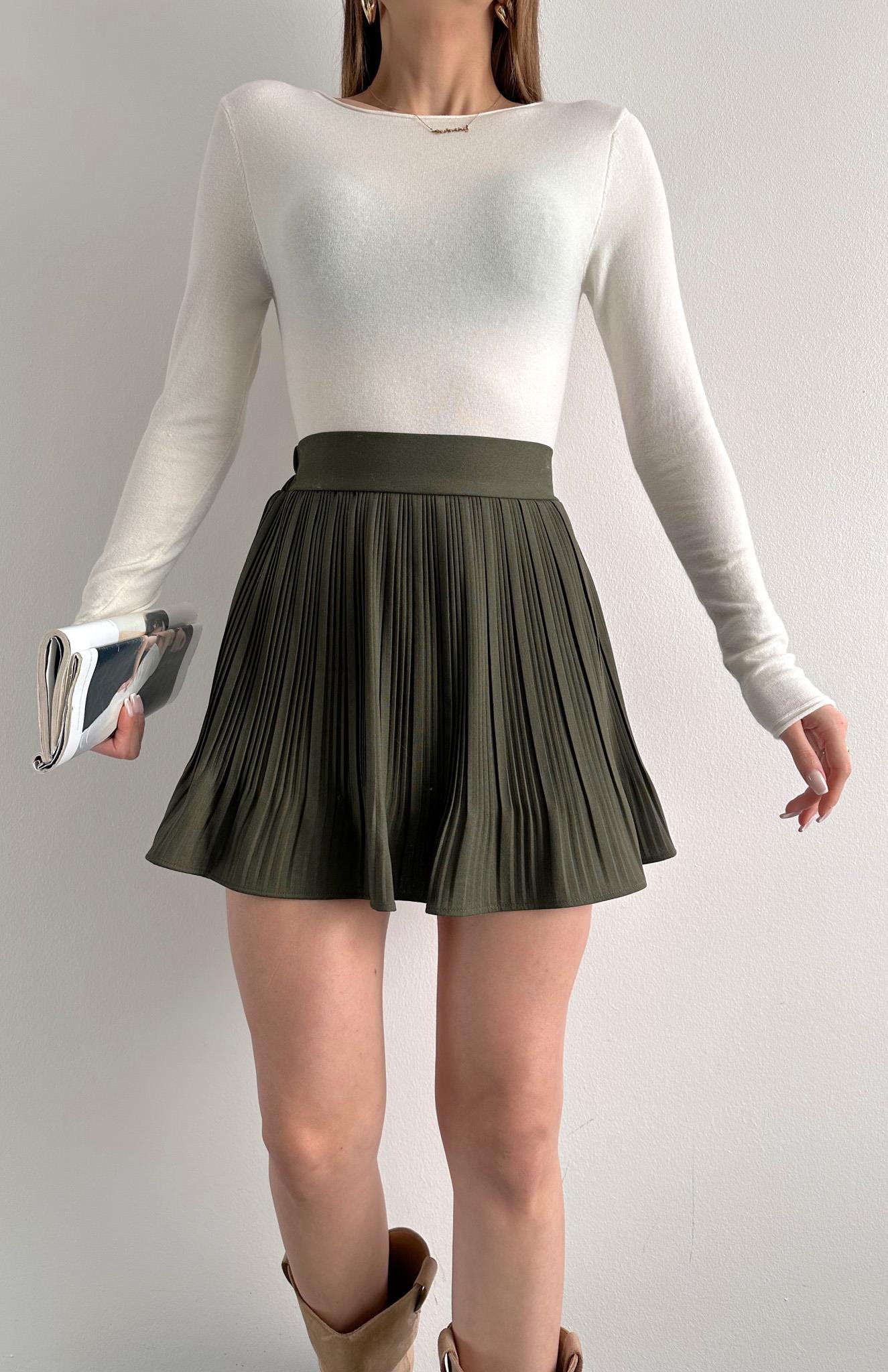 Pile Detaylı Etek HAKİ