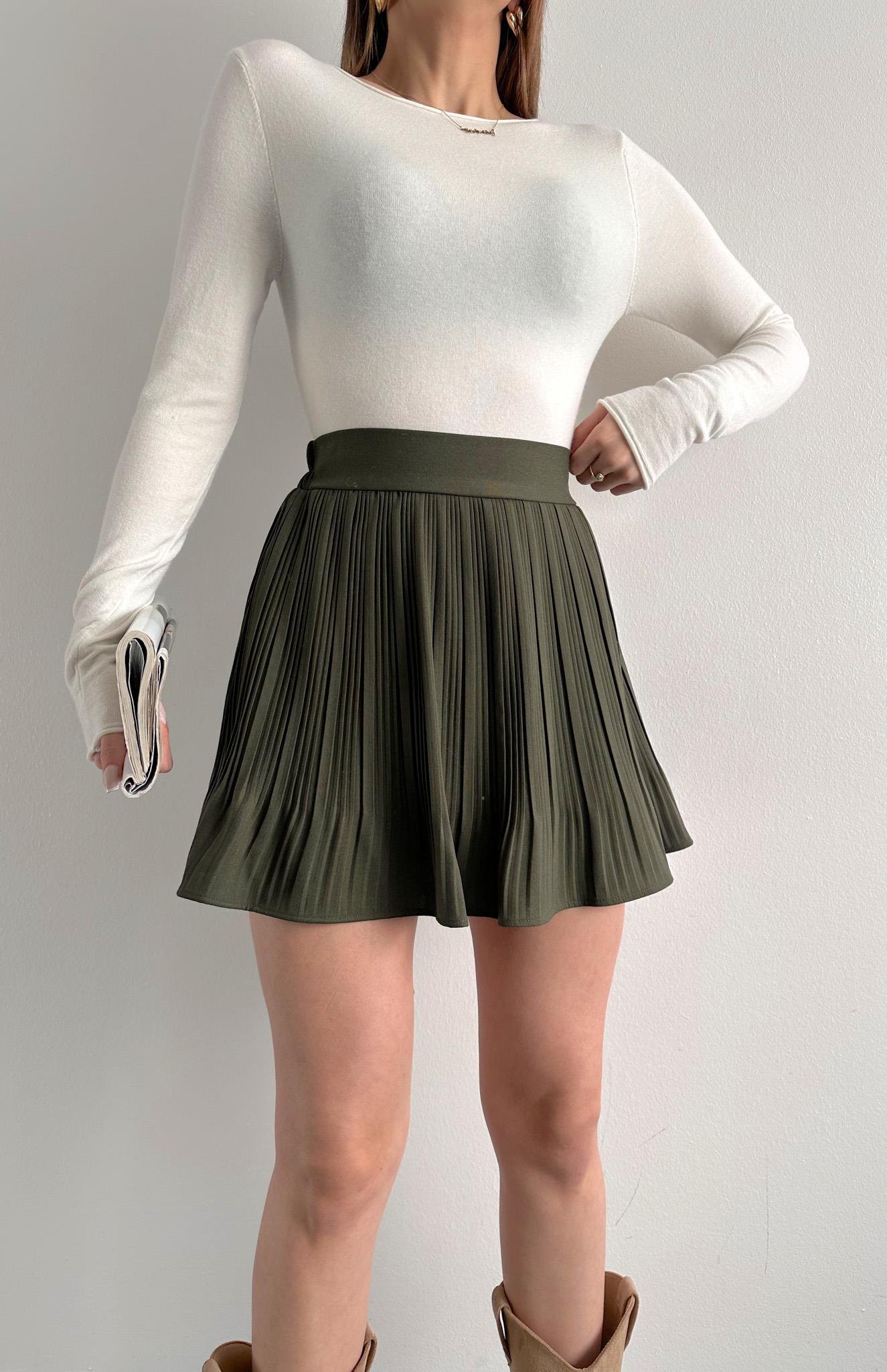 Pile Detaylı Etek HAKİ