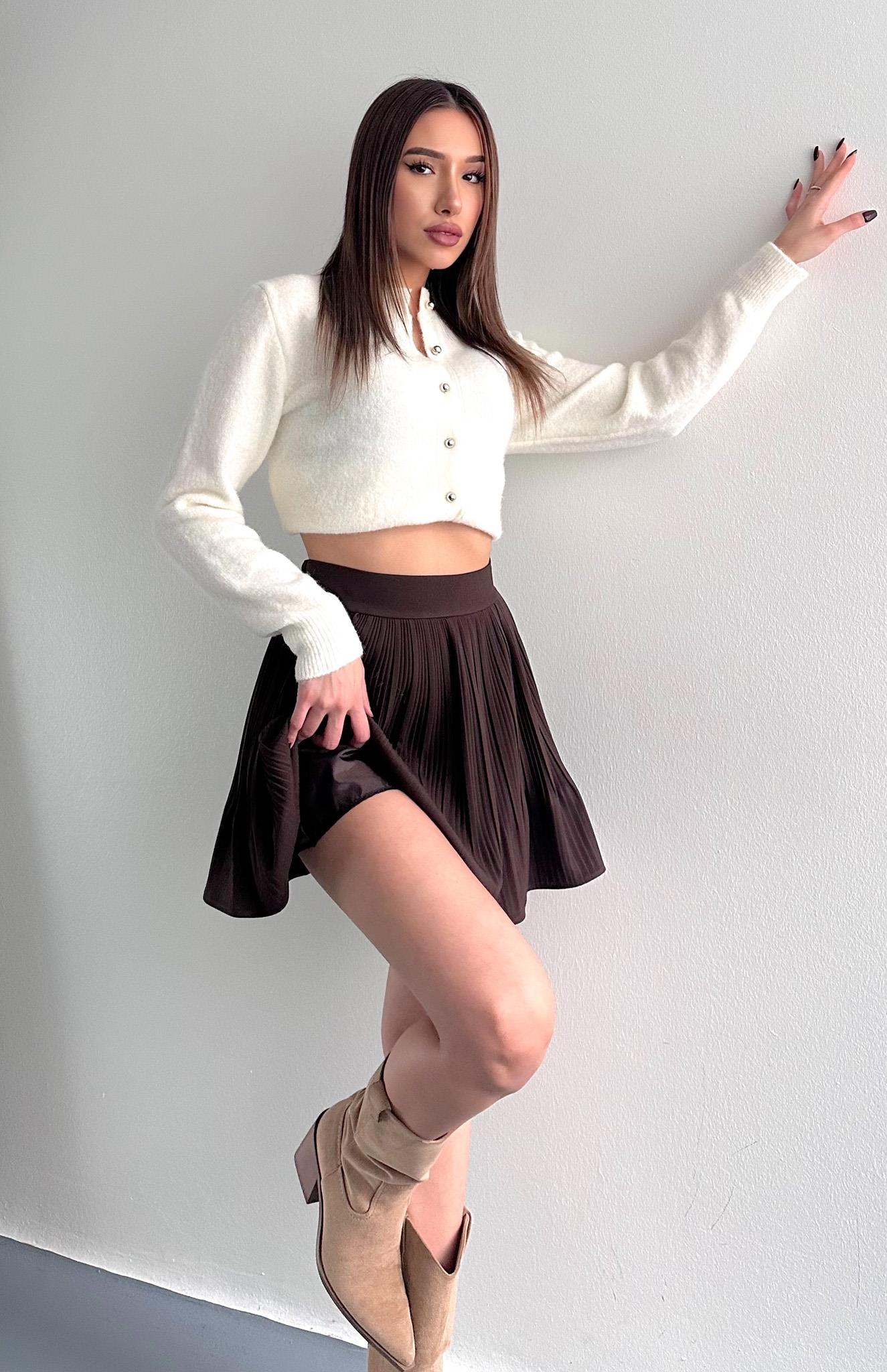 Pile Detaylı Etek KAHVERENGİ