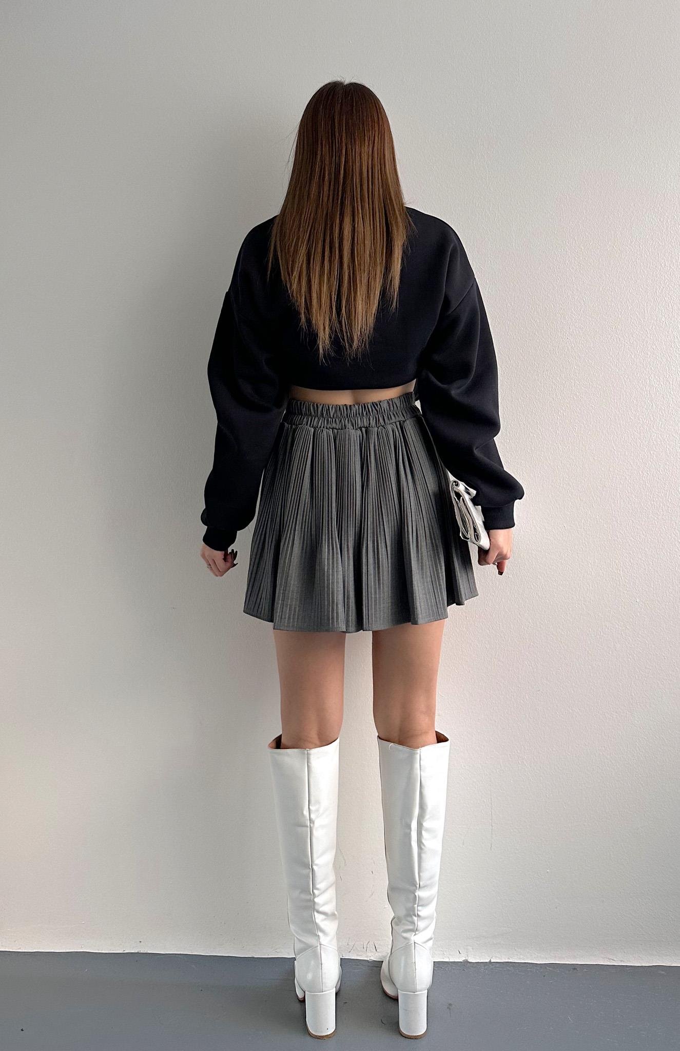 Pile Detaylı Etek KOYU GRİ