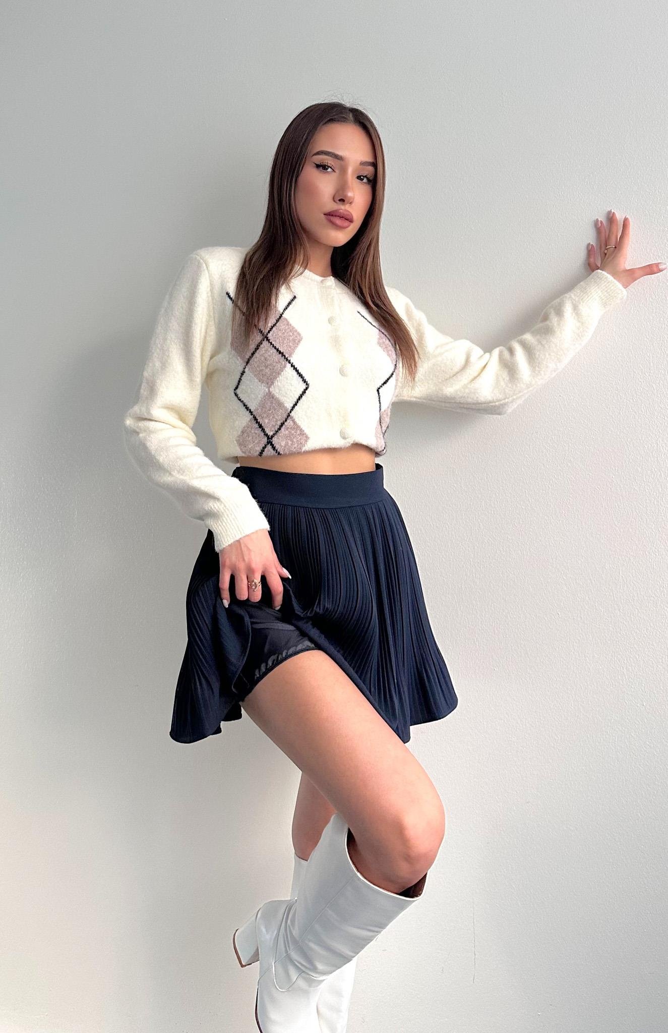 Pile Detaylı Etek LACİVERT