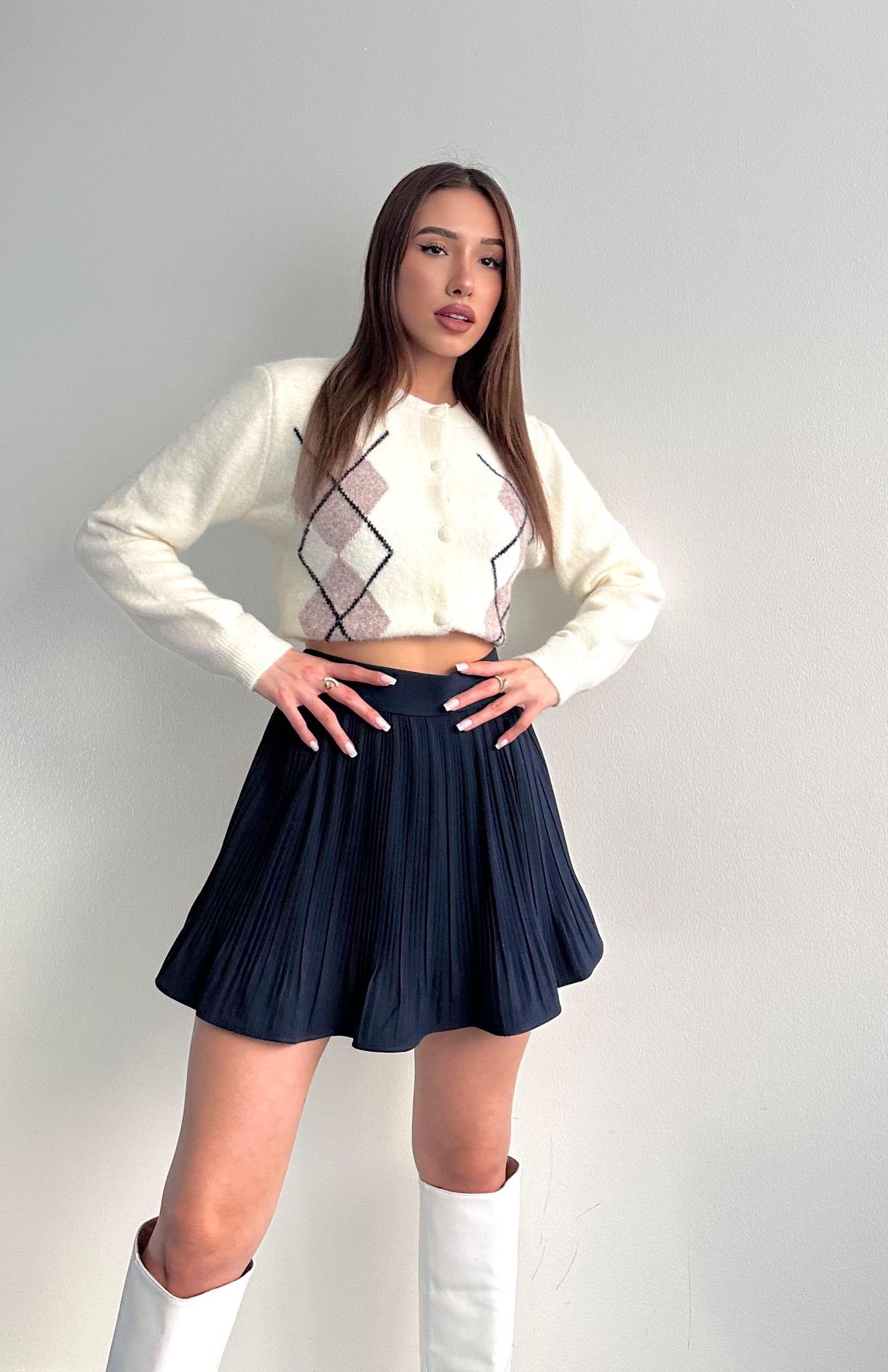 Pile Detaylı Etek LACİVERT