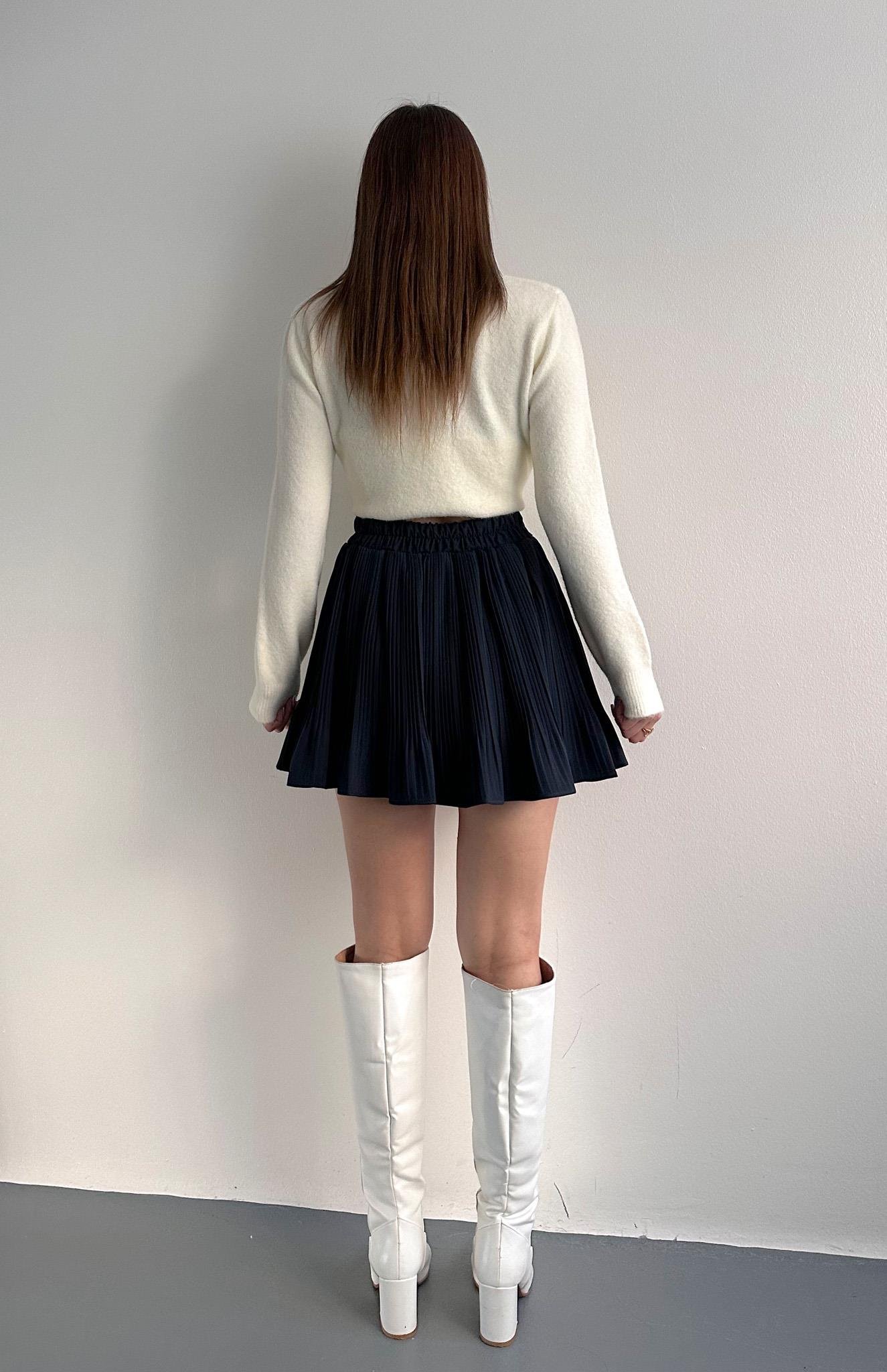 Pile Detaylı Etek LACİVERT