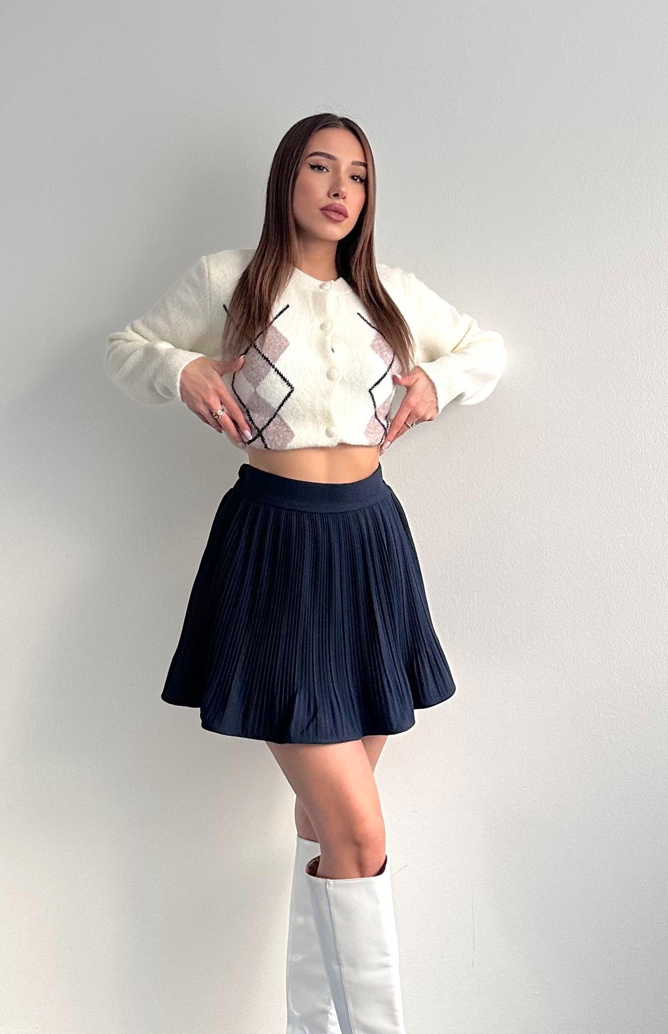 Pile Detaylı Etek LACİVERT