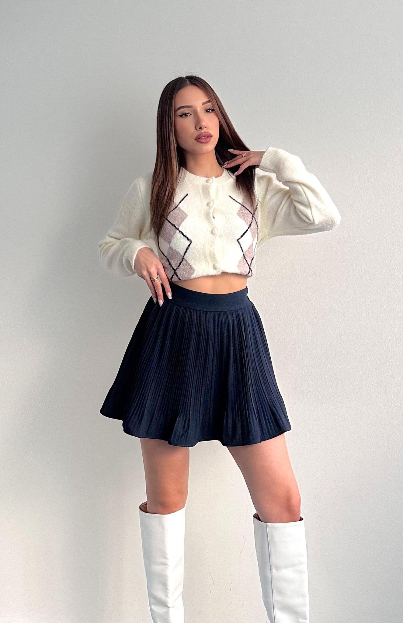 Pile Detaylı Etek LACİVERT