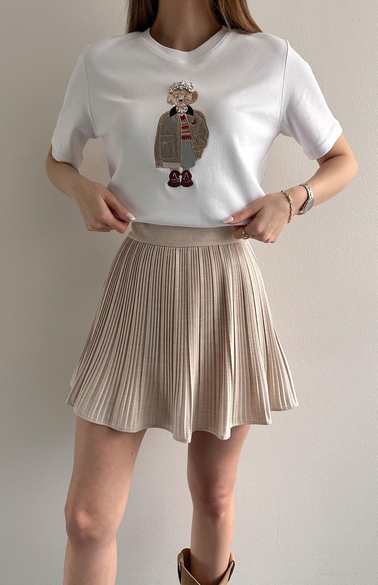 Pile Detaylı Etek NATURAL