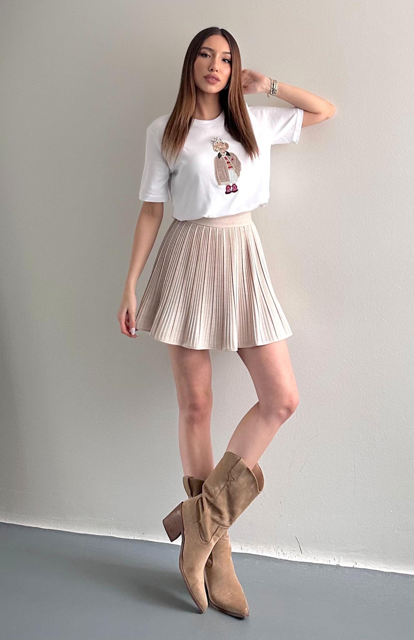 Pile Detaylı Etek NATURAL