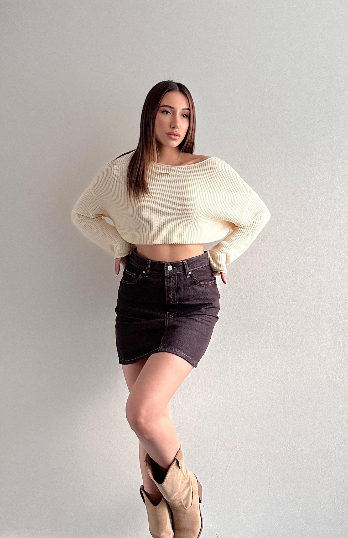 Renkli Denim Mini Etek KAHVERENGİ