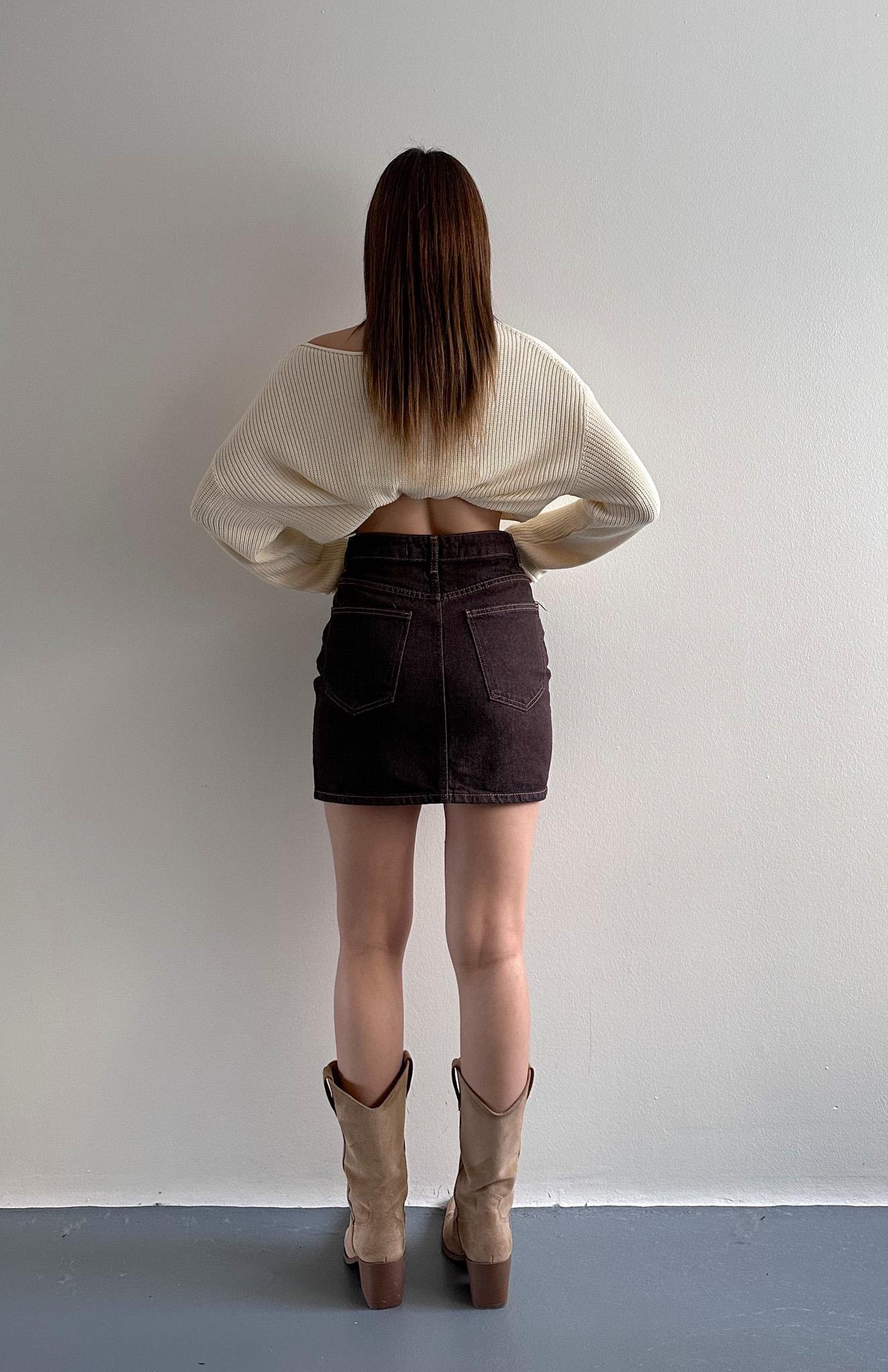 Renkli Denim Mini Etek KAHVERENGİ