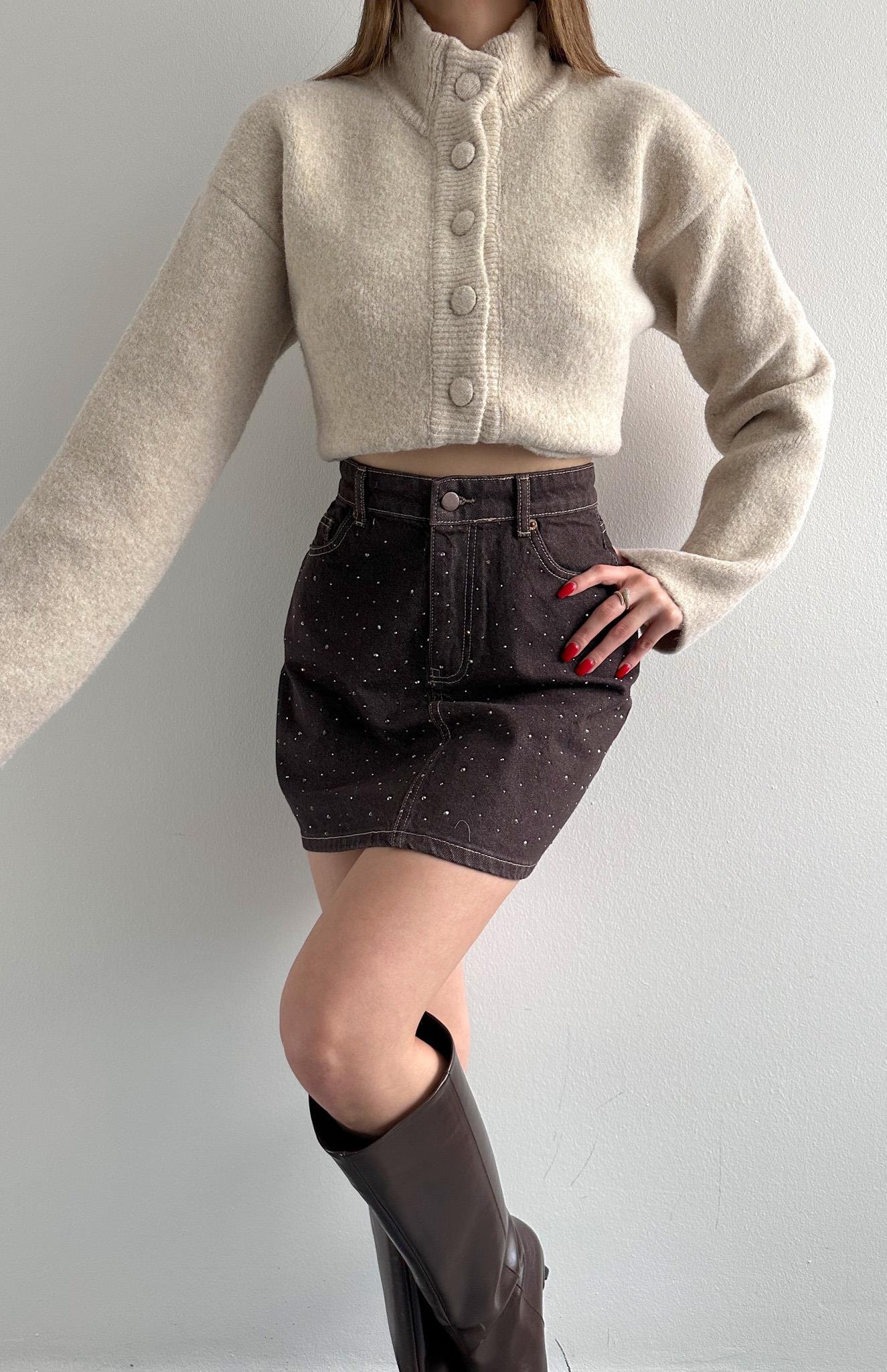 Taş Detaylı Etek KAHVERENGİ