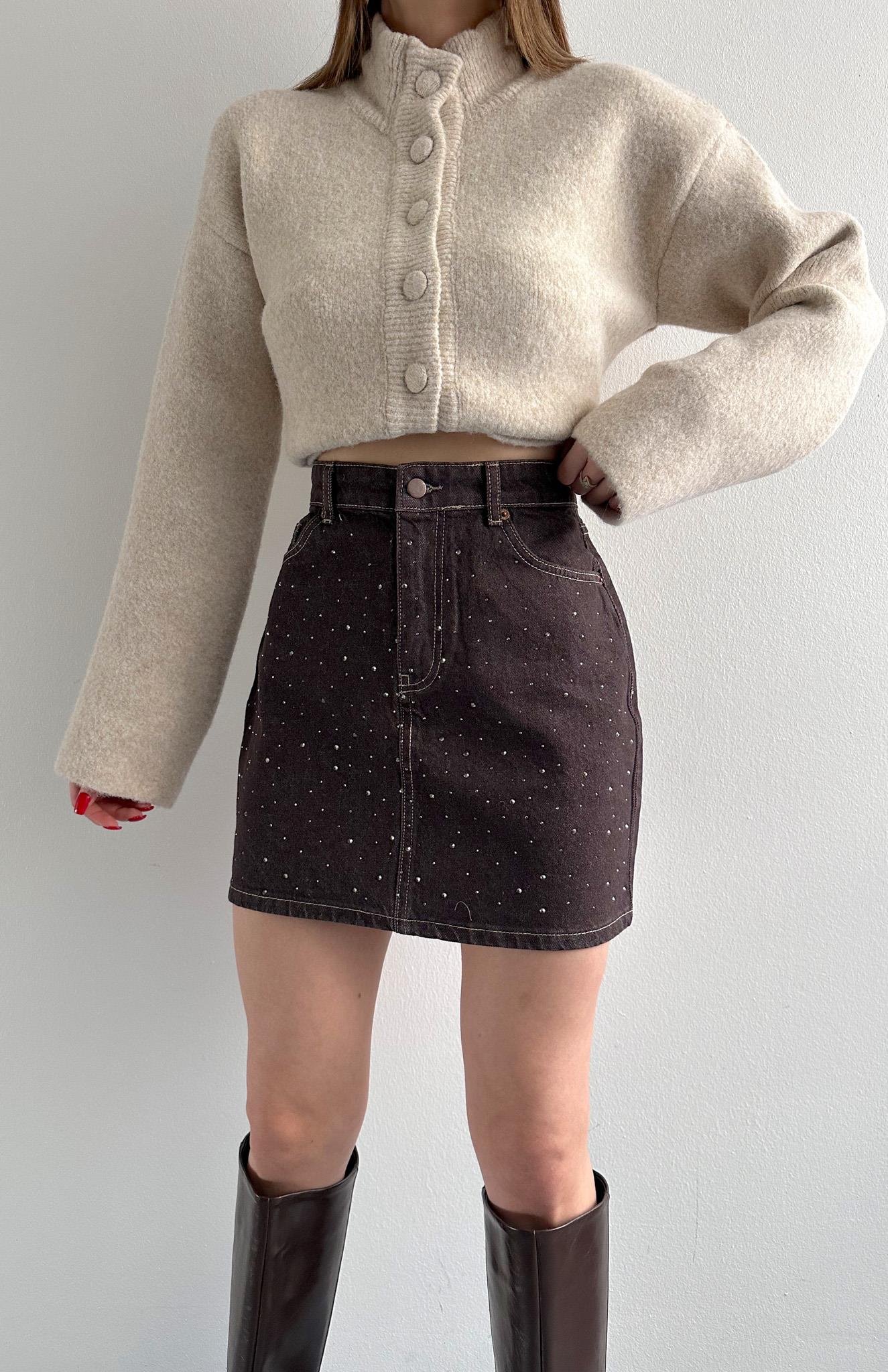 Taş Detaylı Etek KAHVERENGİ