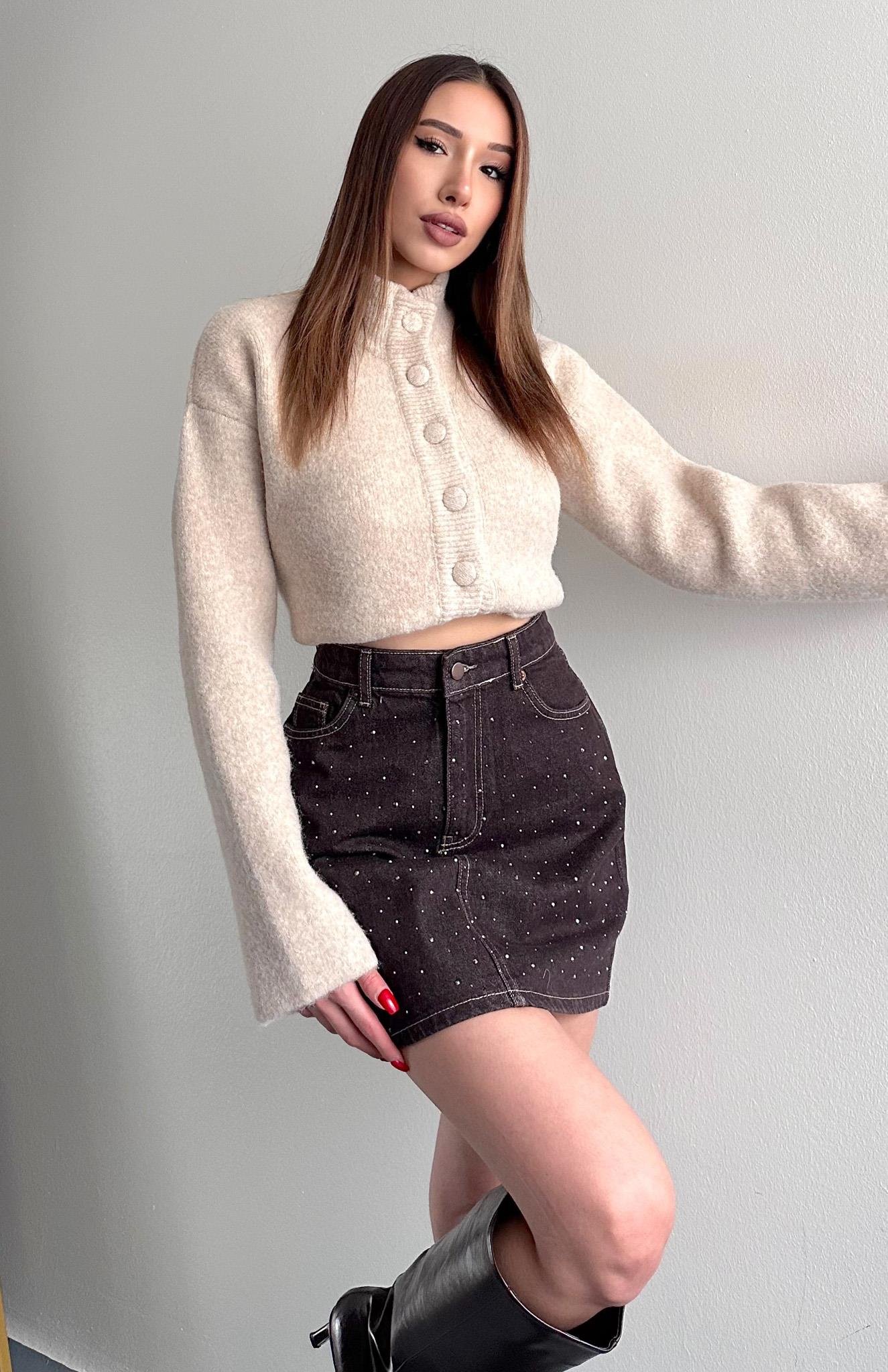 Taş Detaylı Etek KAHVERENGİ