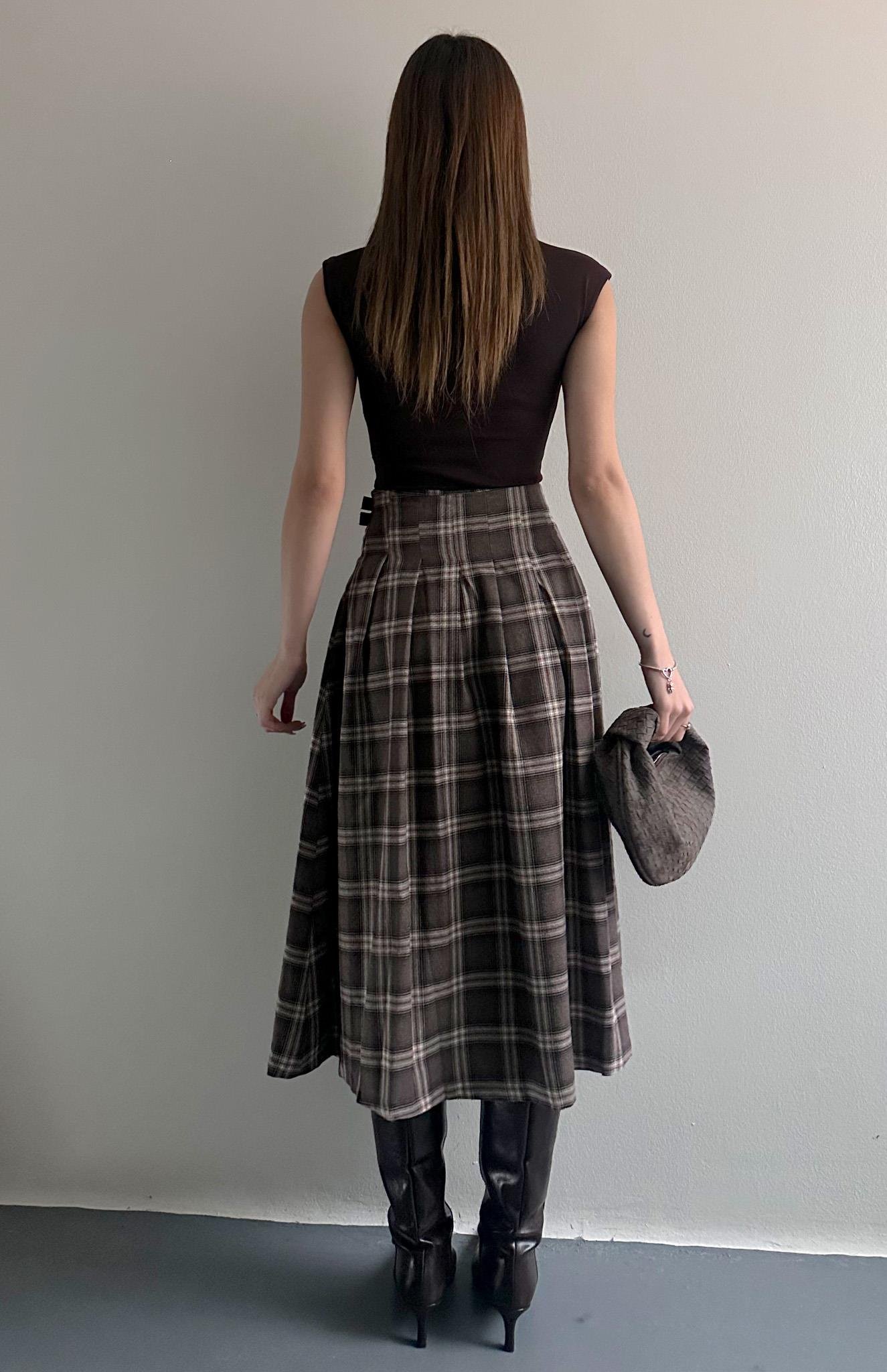 Yırtmaçlı Ekose Etek A.KAHVE