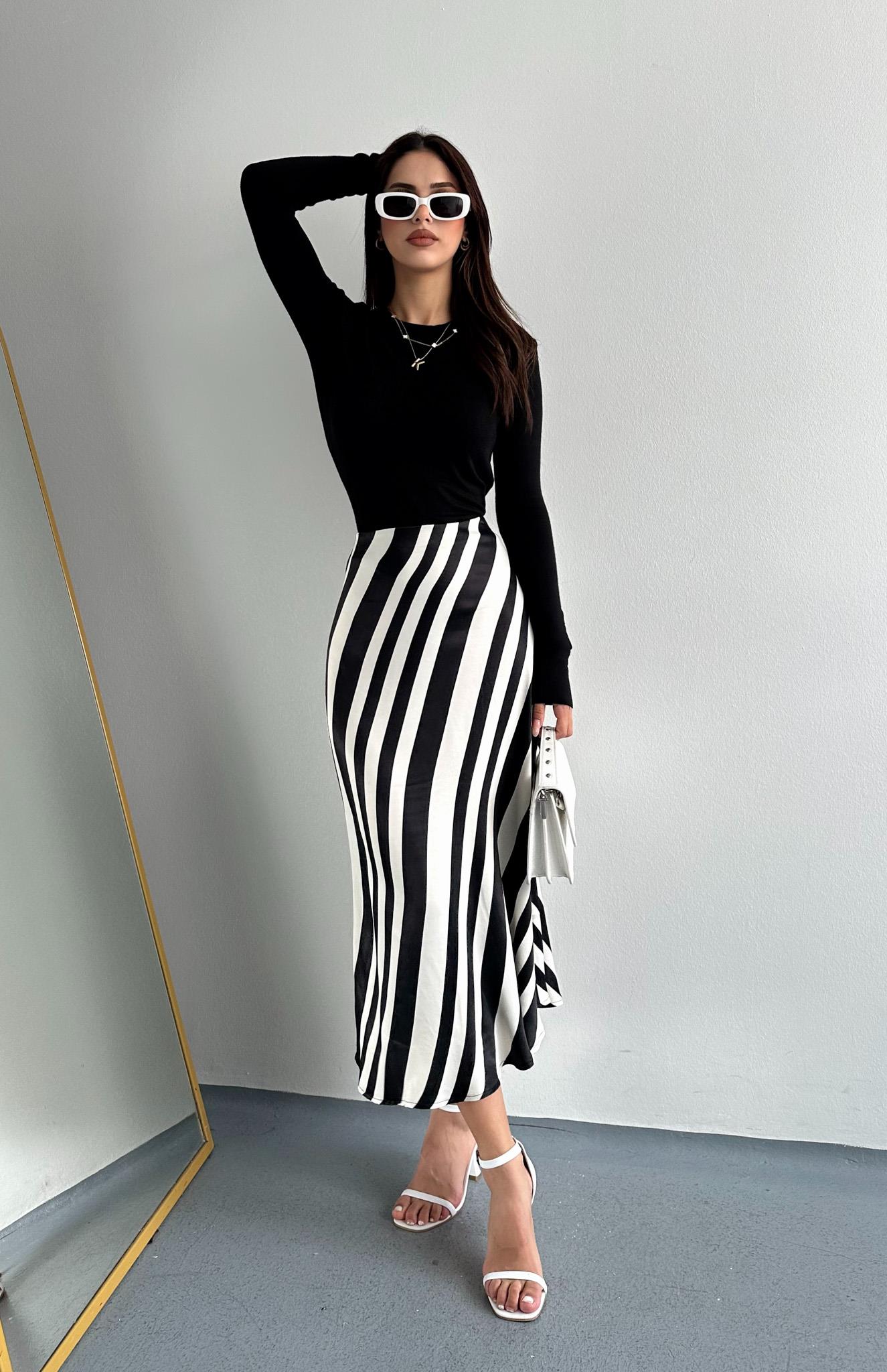 Zebra Desen Saten Etek SİYAH